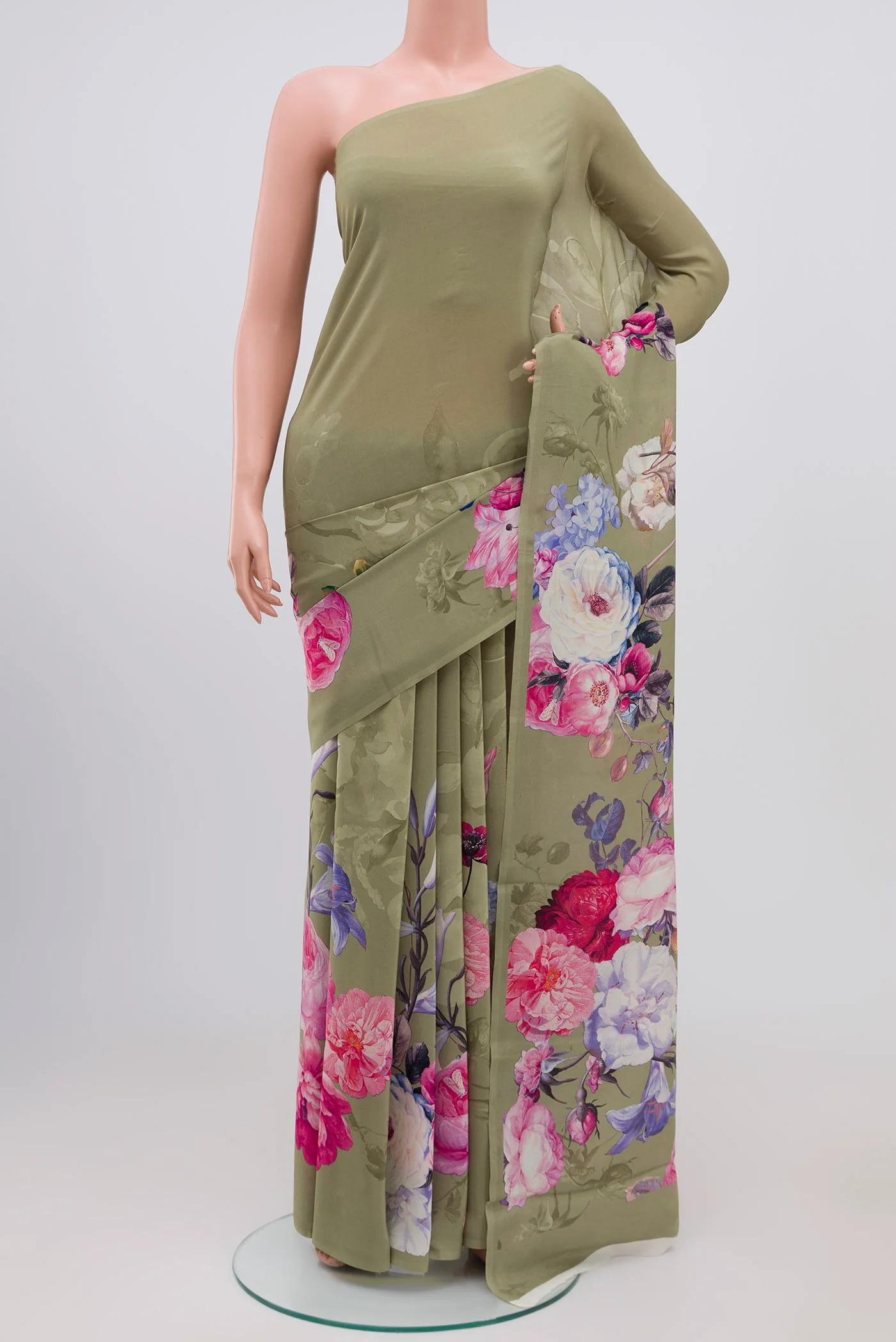 Sage Green Mysore Crepe Saree