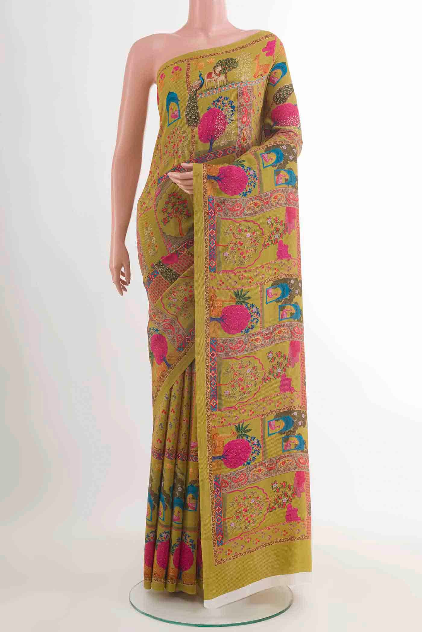 Mehandi Green Mysore Crepe Saree