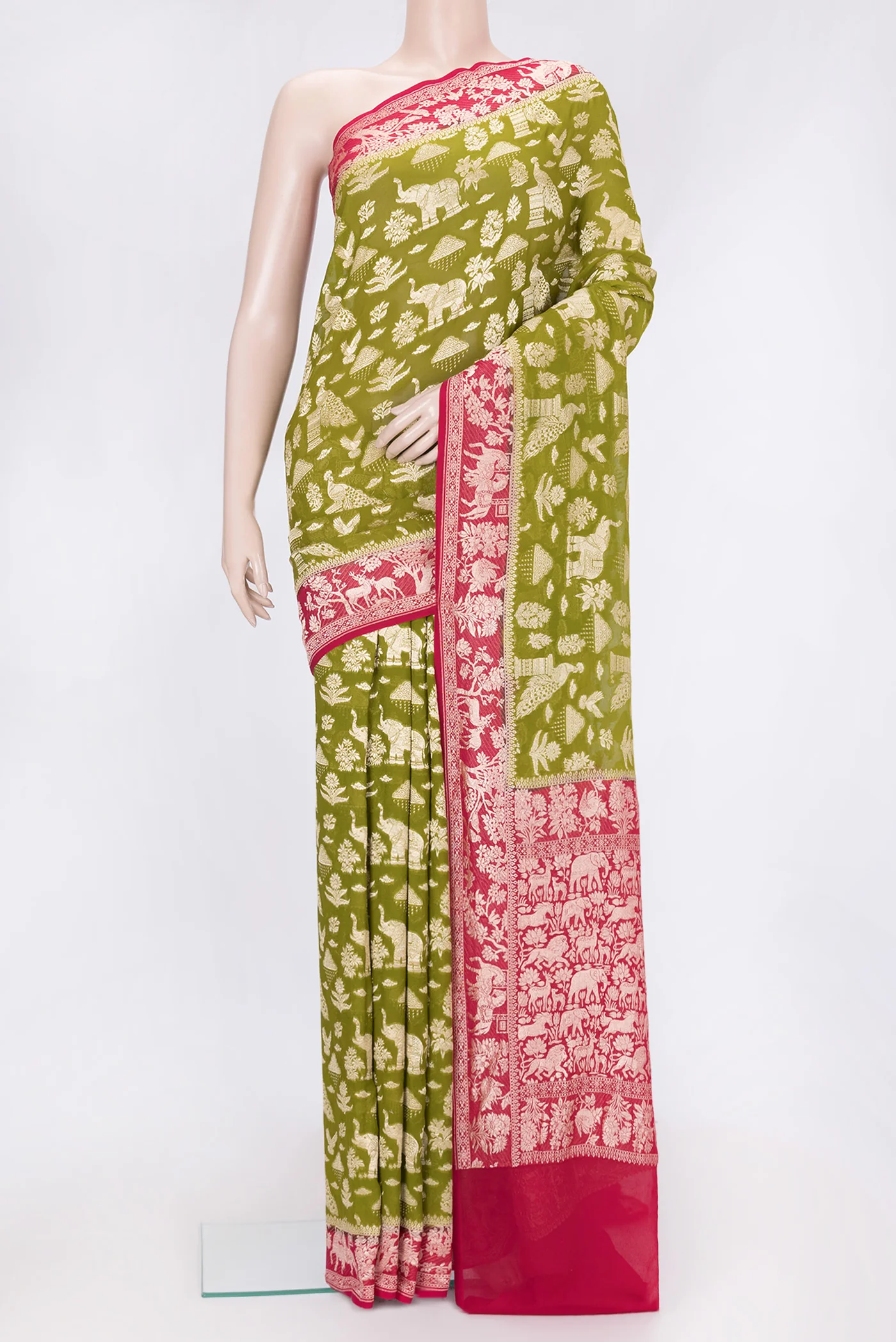 Mehandi Green Banarasi Georgette Saree