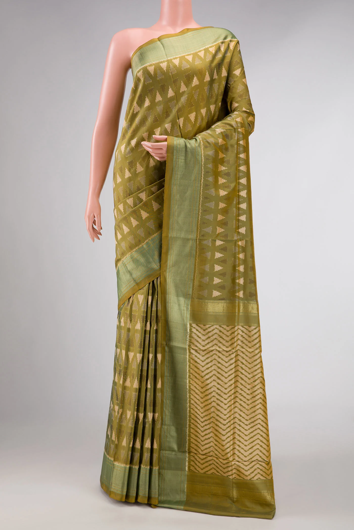 Mehandi Green Dual Tone Double Ikat Saree