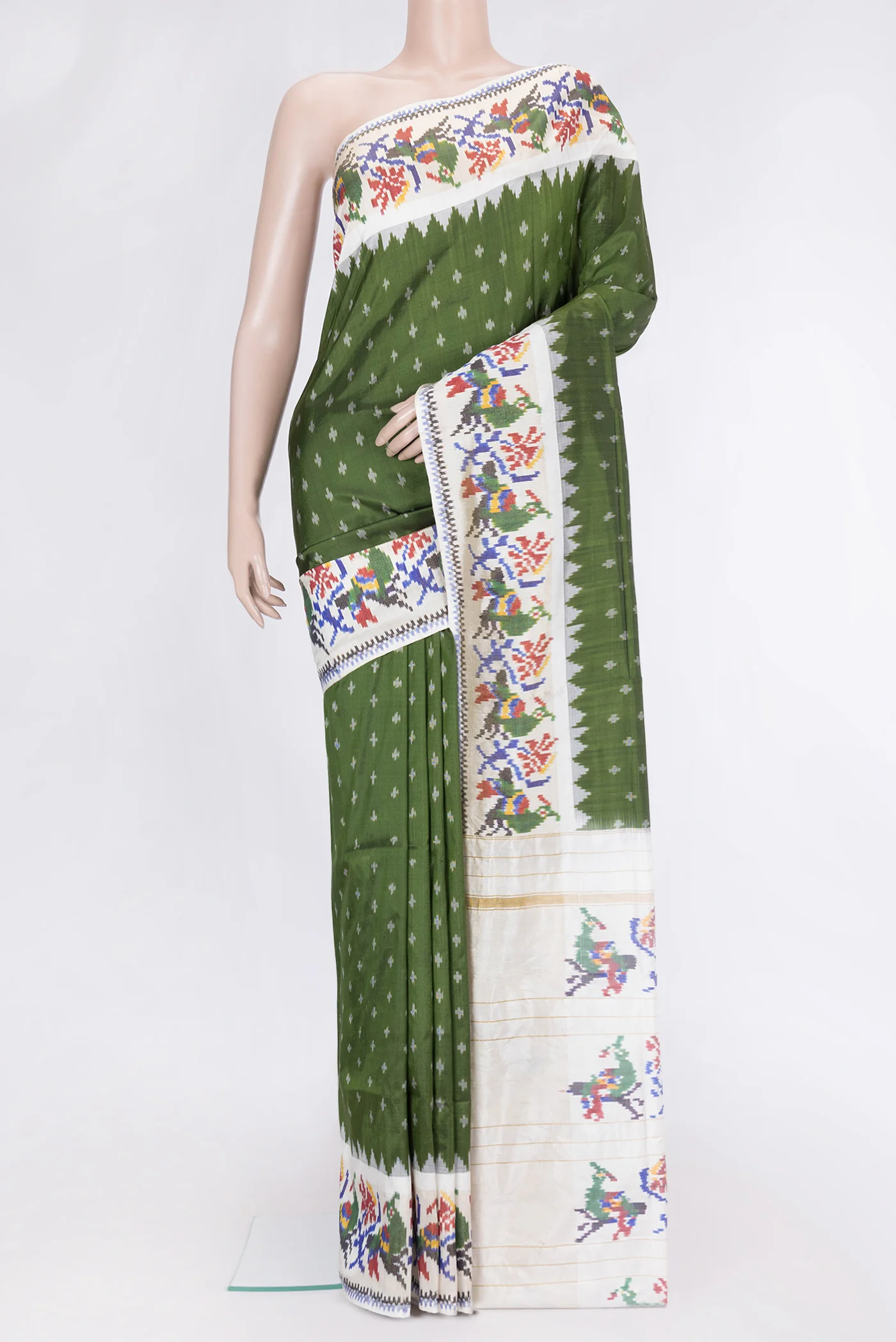 Olive Green Pochampally Silk Saree
