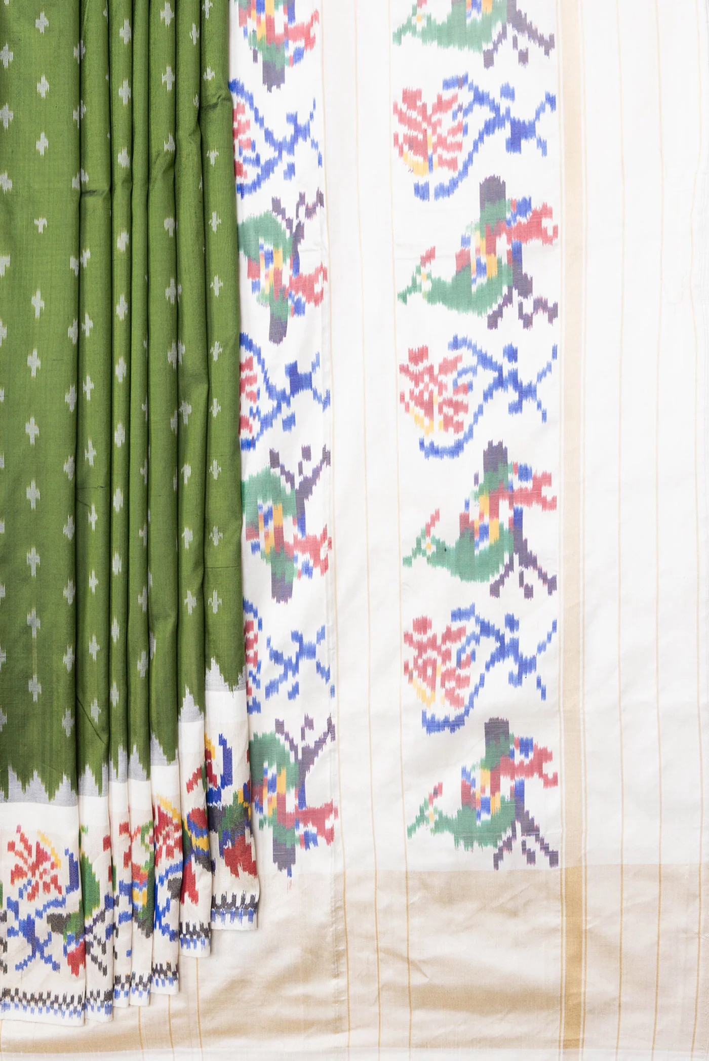 Olive Green Pochampally Silk Saree - Image 4