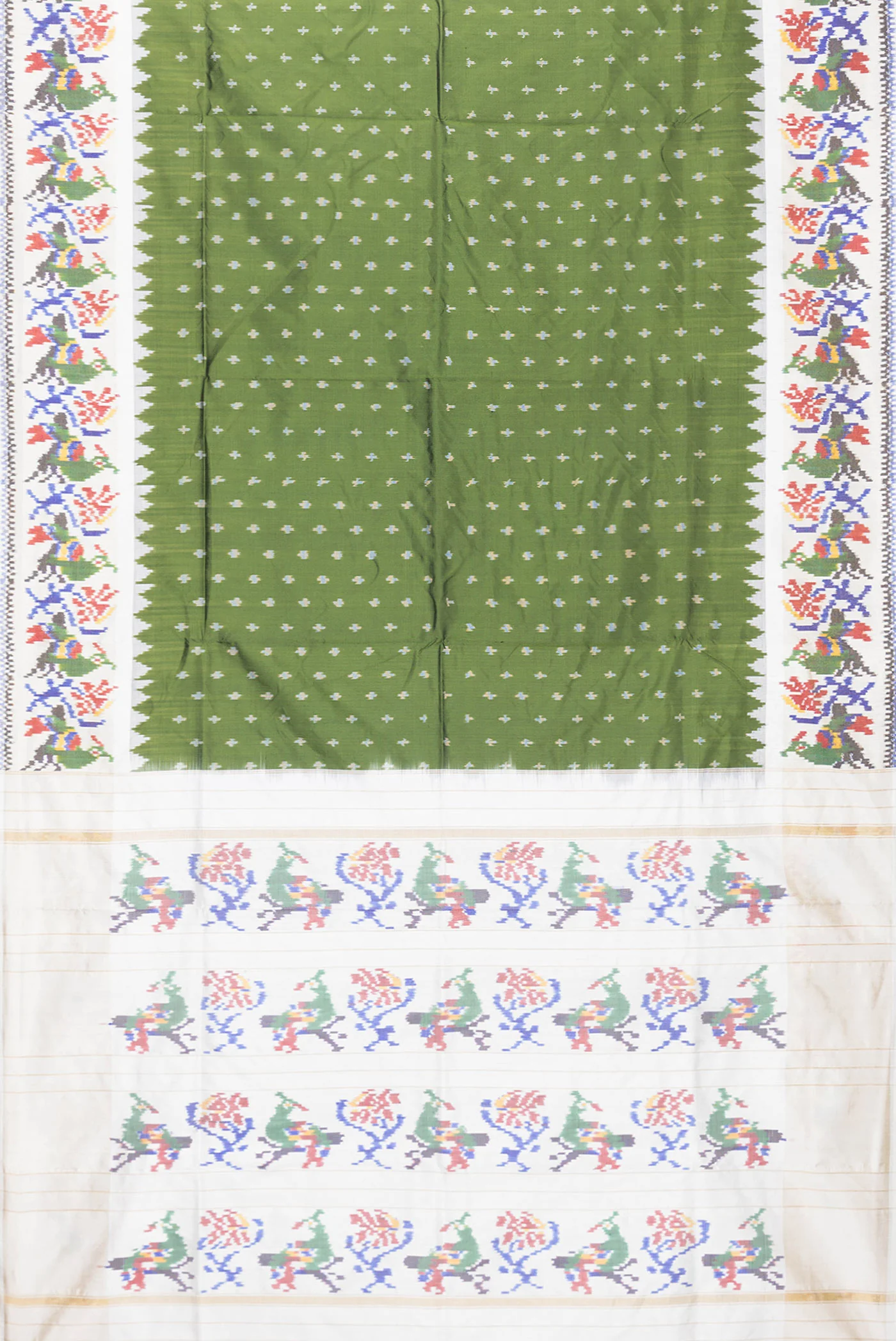 Olive Green Pochampally Silk Saree - Image 6