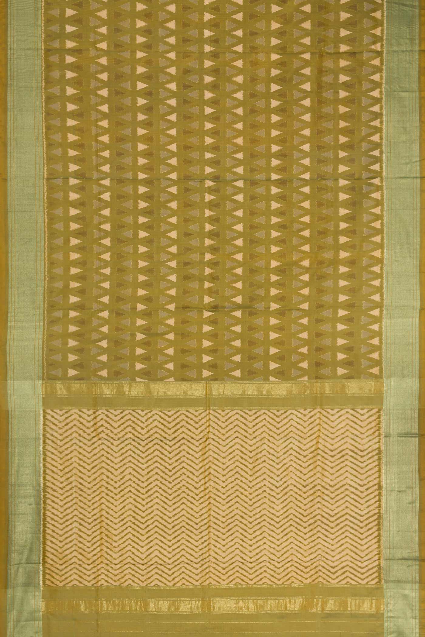 Mehandi Green Dual Tone Double Ikat Saree - Image 6