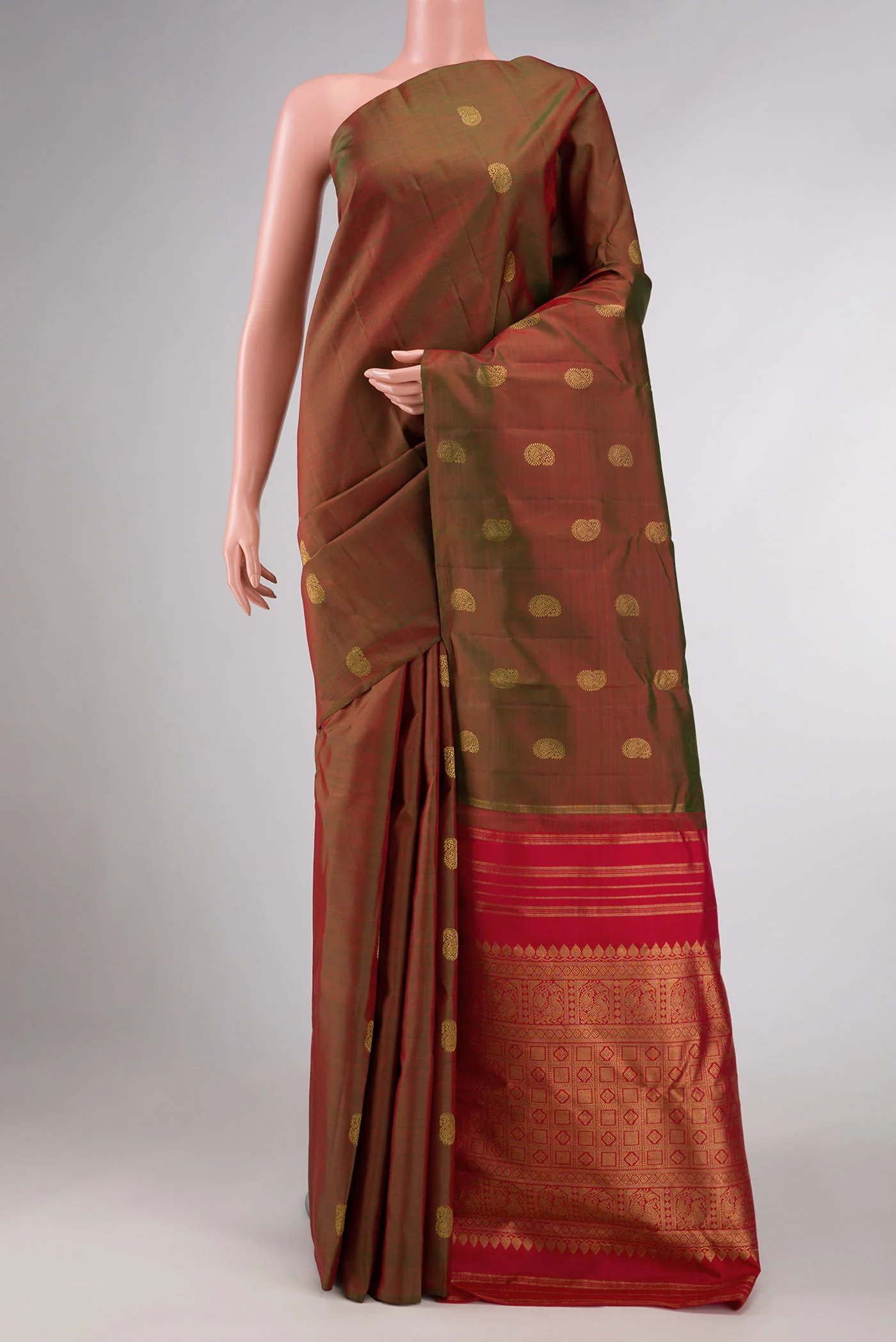 Mehandi Green Dual Tone Kanjivaram Silk Saree