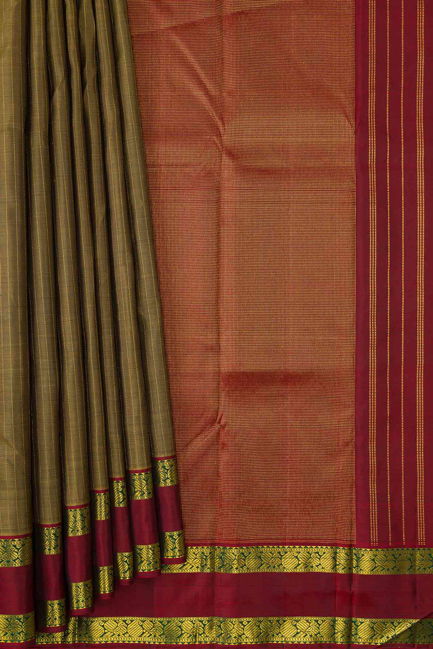 Mehandi Green Dual Tone Kanchipuram Silk Saree - Image 4