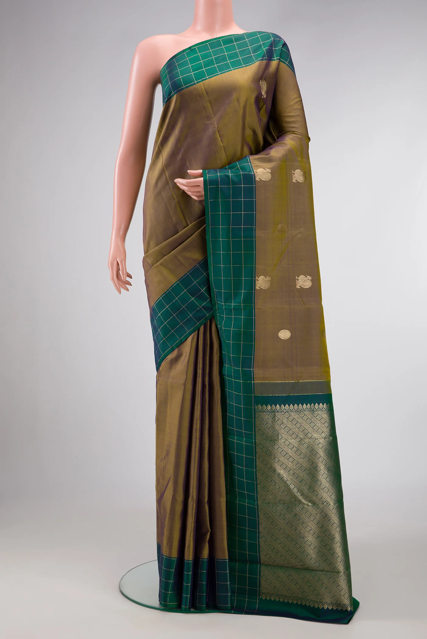 Mehandi Green Dual Tone Kanchipuram Silk Saree