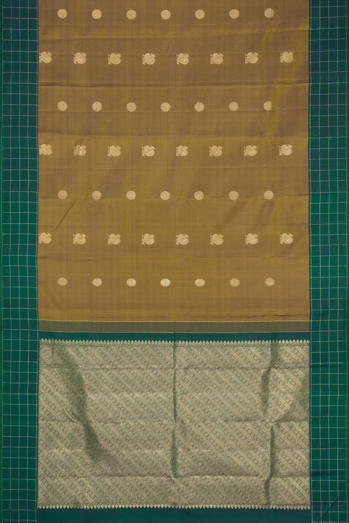 Mehandi Green Dual Tone Kanchipuram Silk Saree - Image 6