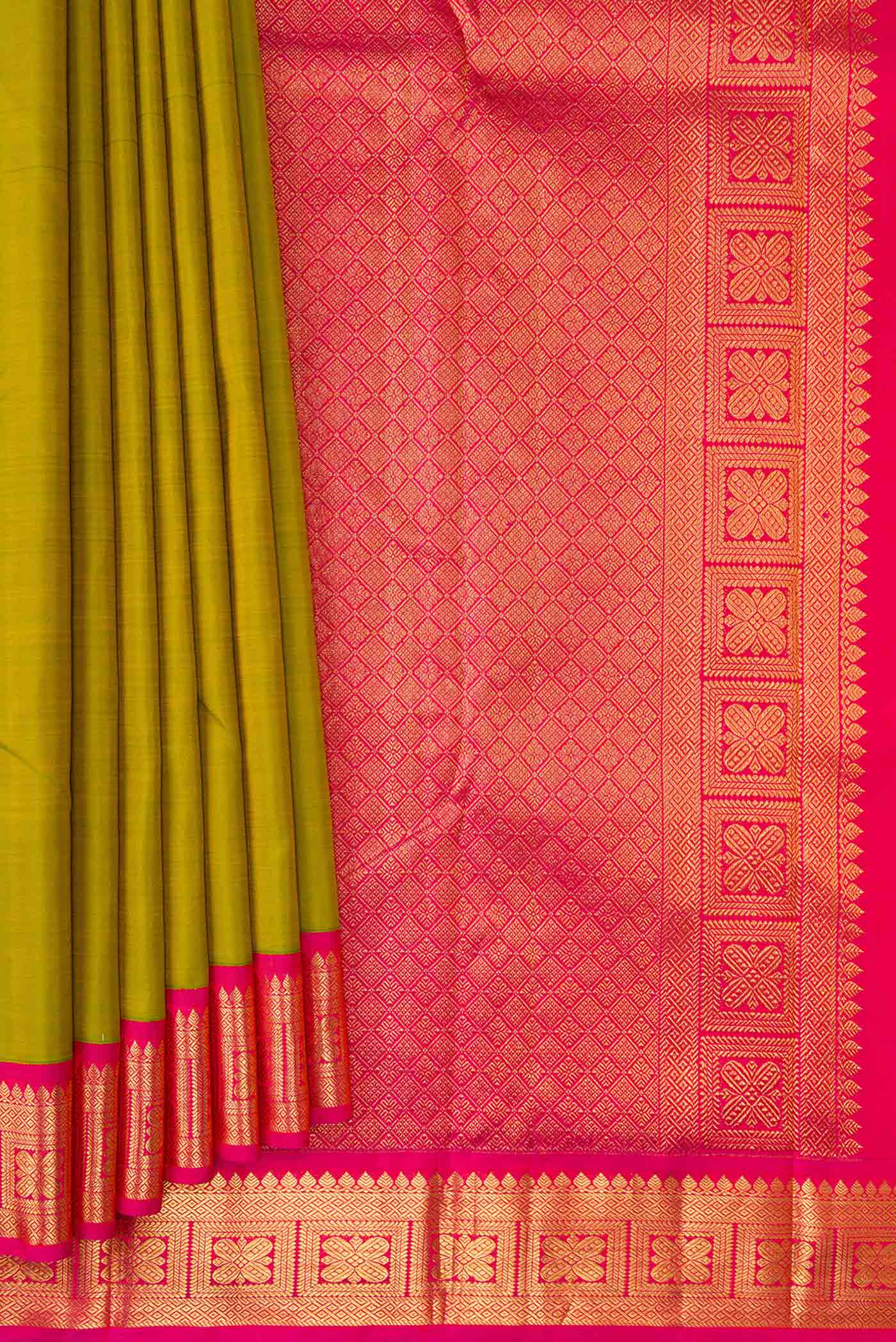Mehandi Green Dual Tone Kanjivaram Silk Saree - Image 4