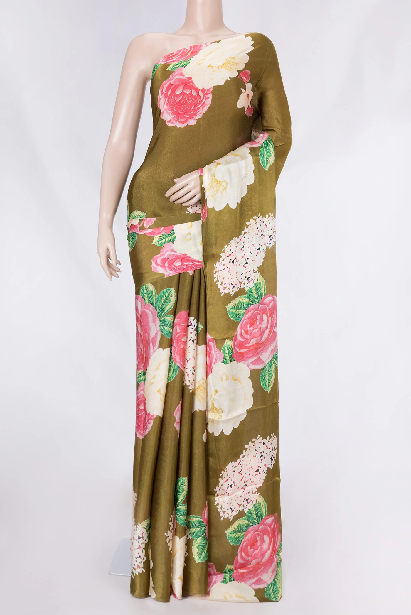 Mehandi Green Dual Tone Mysore Crepe Saree