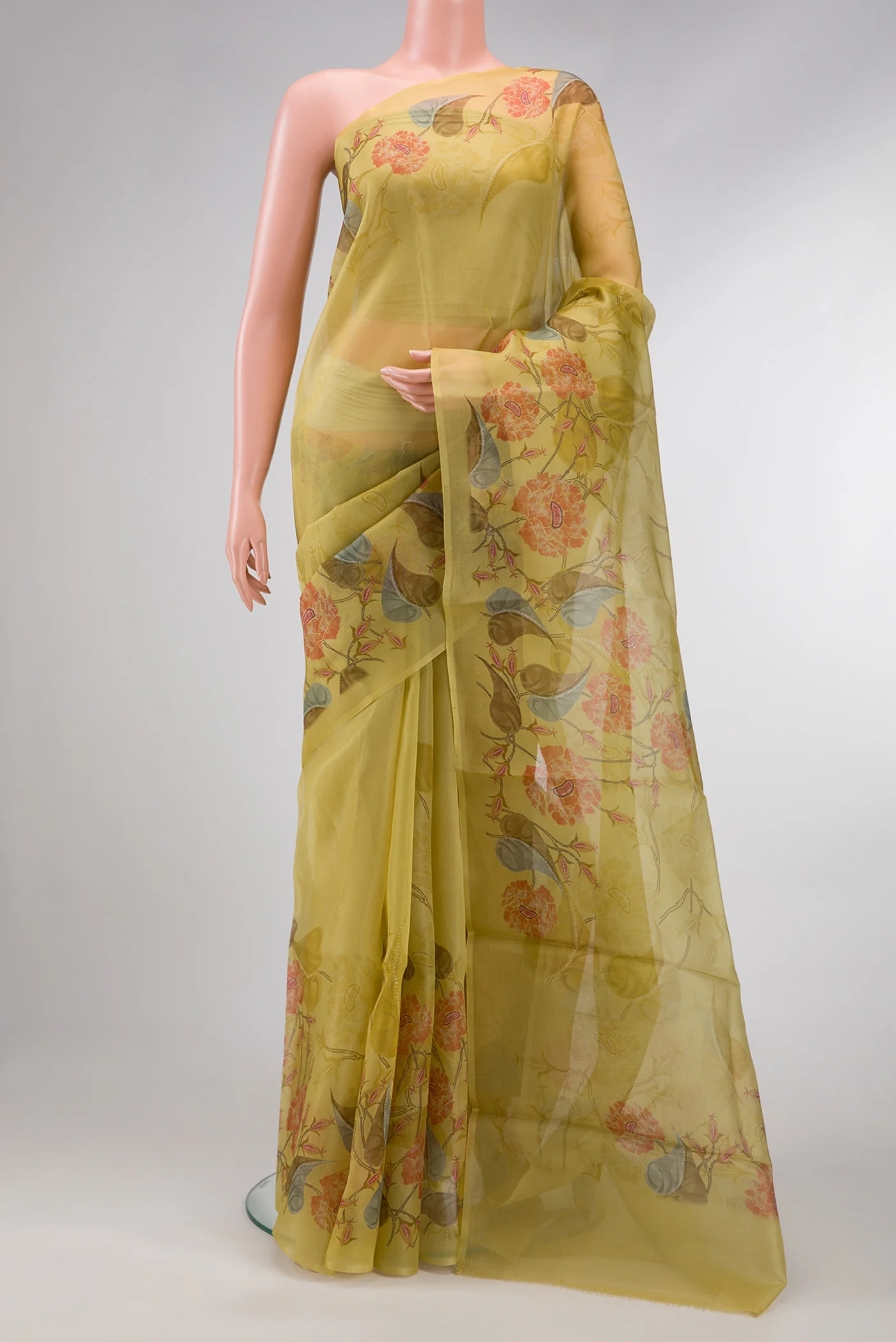 Yellow Organza Silk Saree