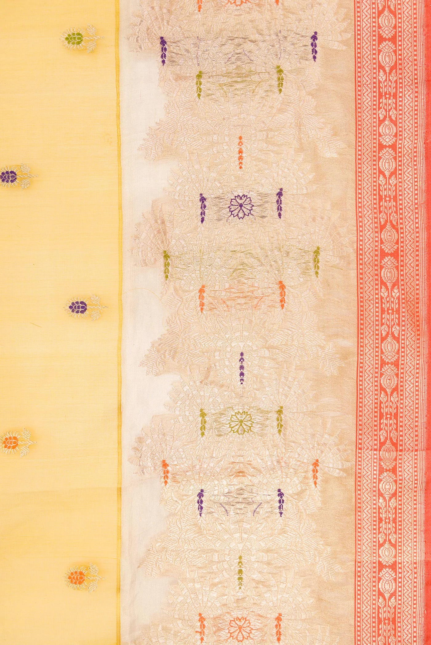 Yellow Banarasi Kora Silk Saree - Image 3