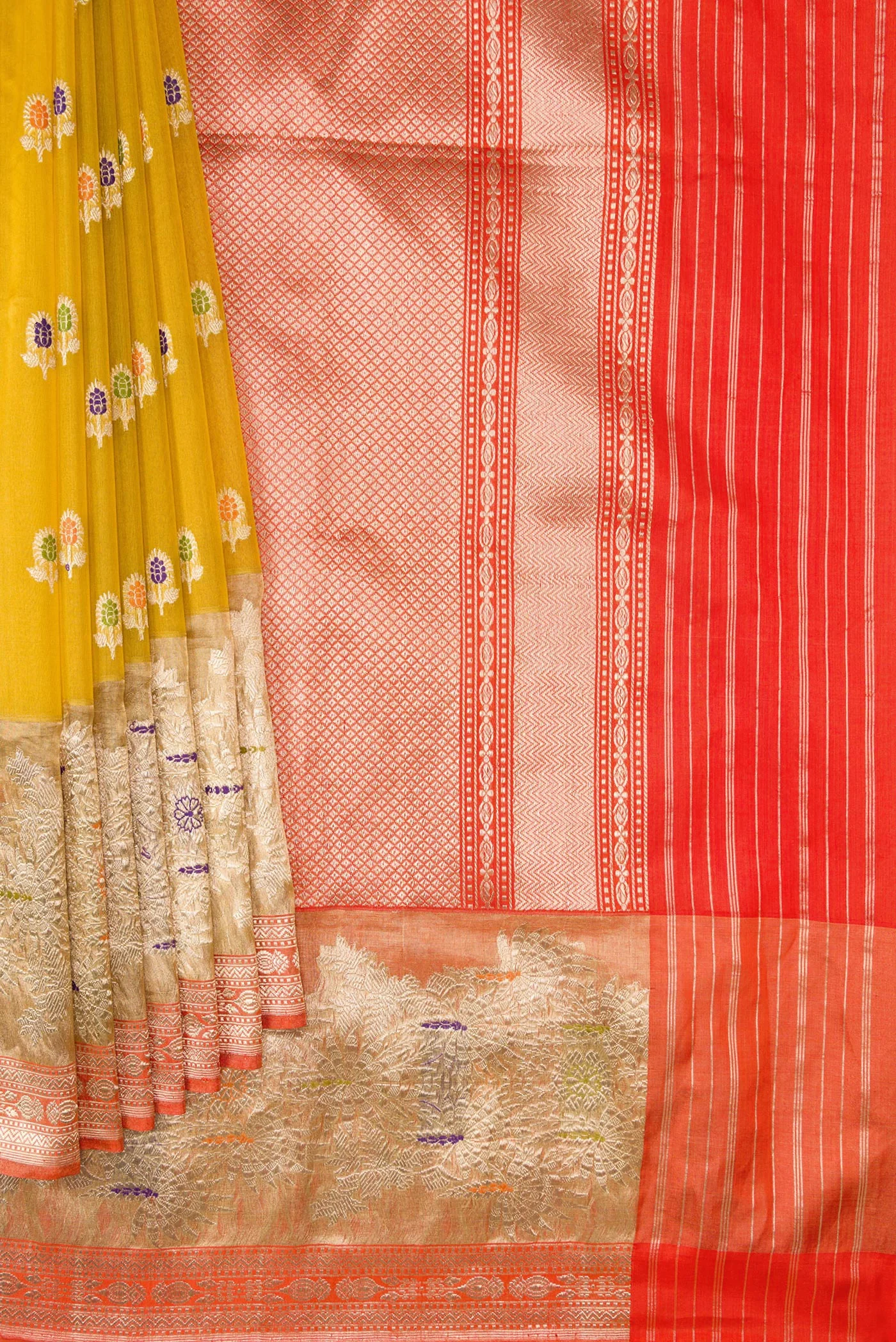 Yellow Banarasi Kora Silk Saree - Image 4