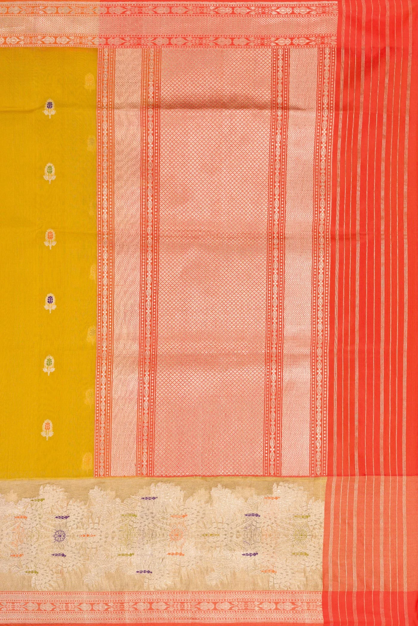 Yellow Banarasi Kora Silk Saree - Image 7