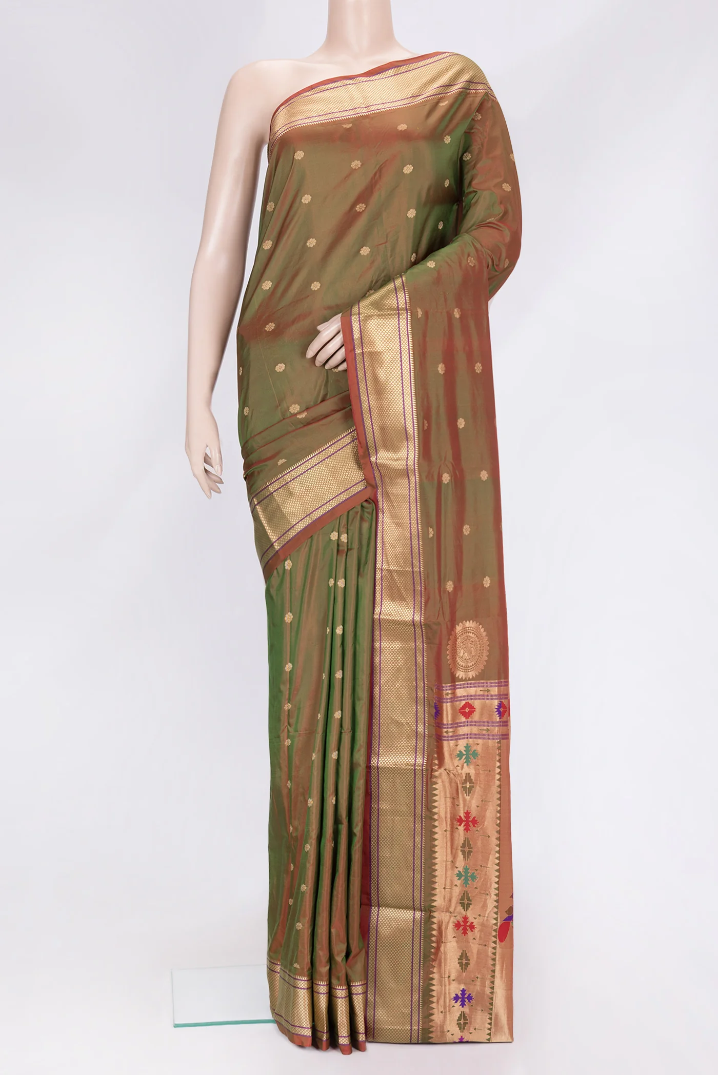 Mehandi Green Dual Tone Blended Paithani Silk Saree