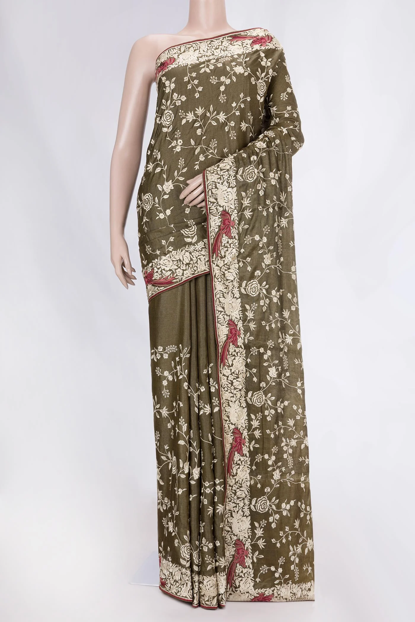 Mehandi Green Dual Tone Tussar Saree