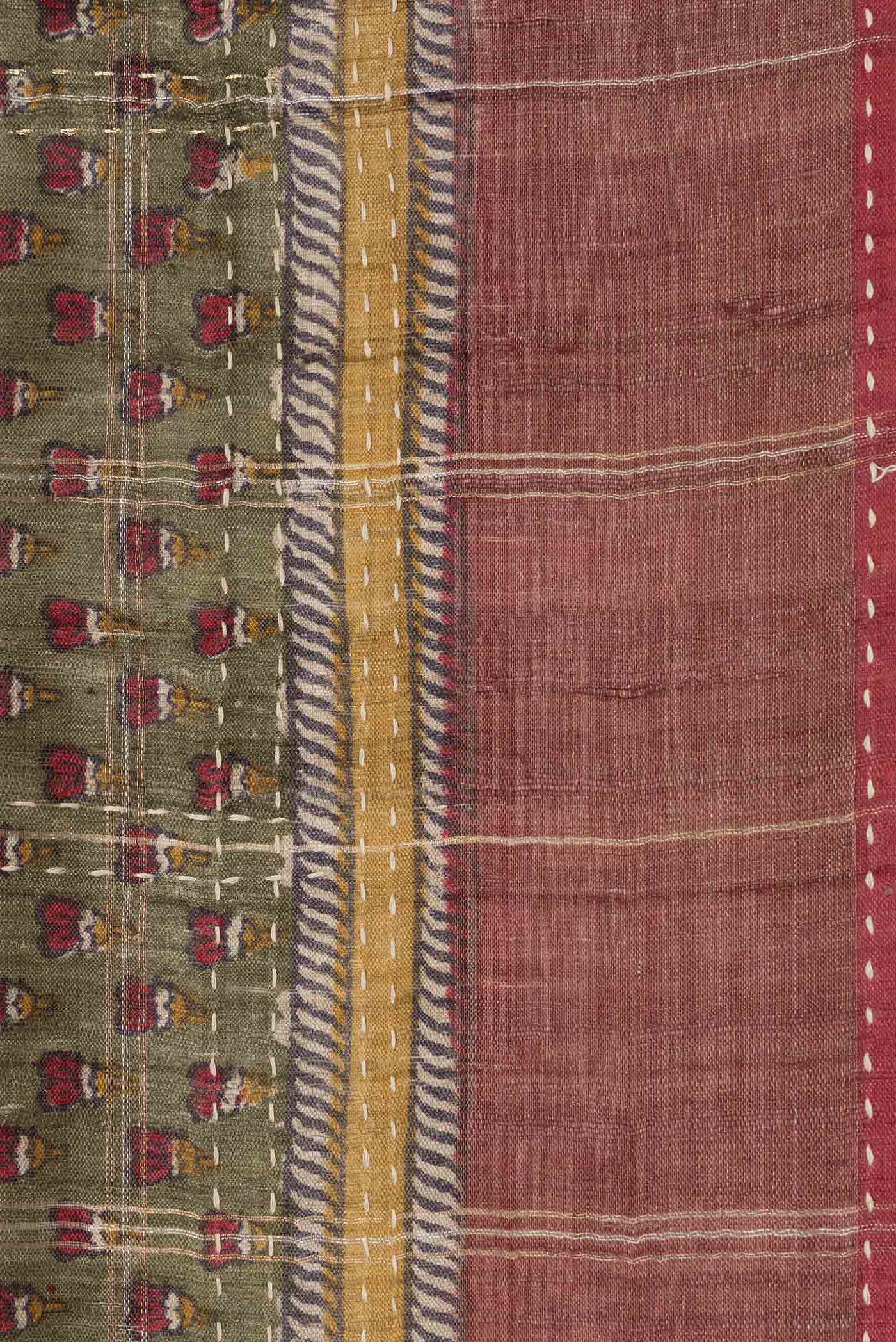 Green Tussar Silk Saree - Image 3