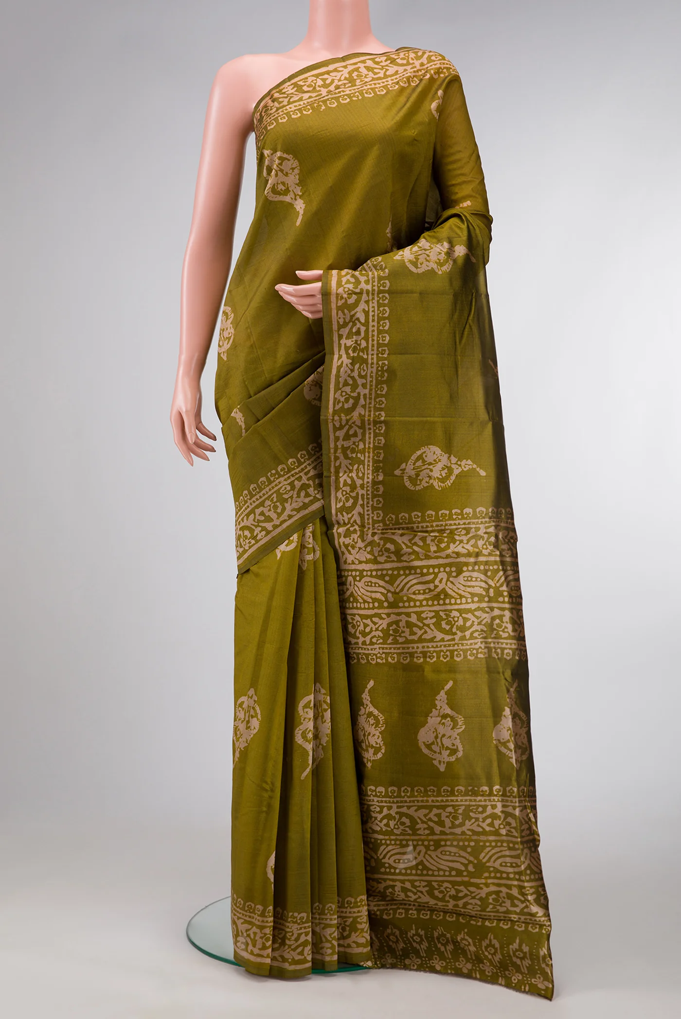 Mehandi Green Printed Silk Saree