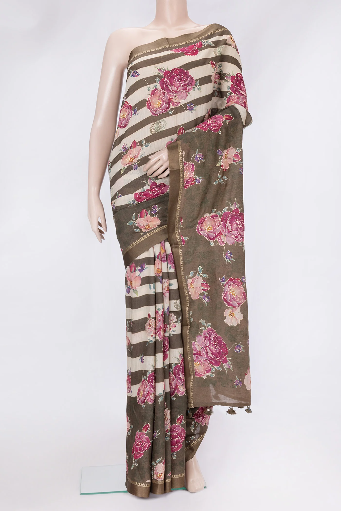 Mehandi Green Dual Tone Tussar Silk Saree