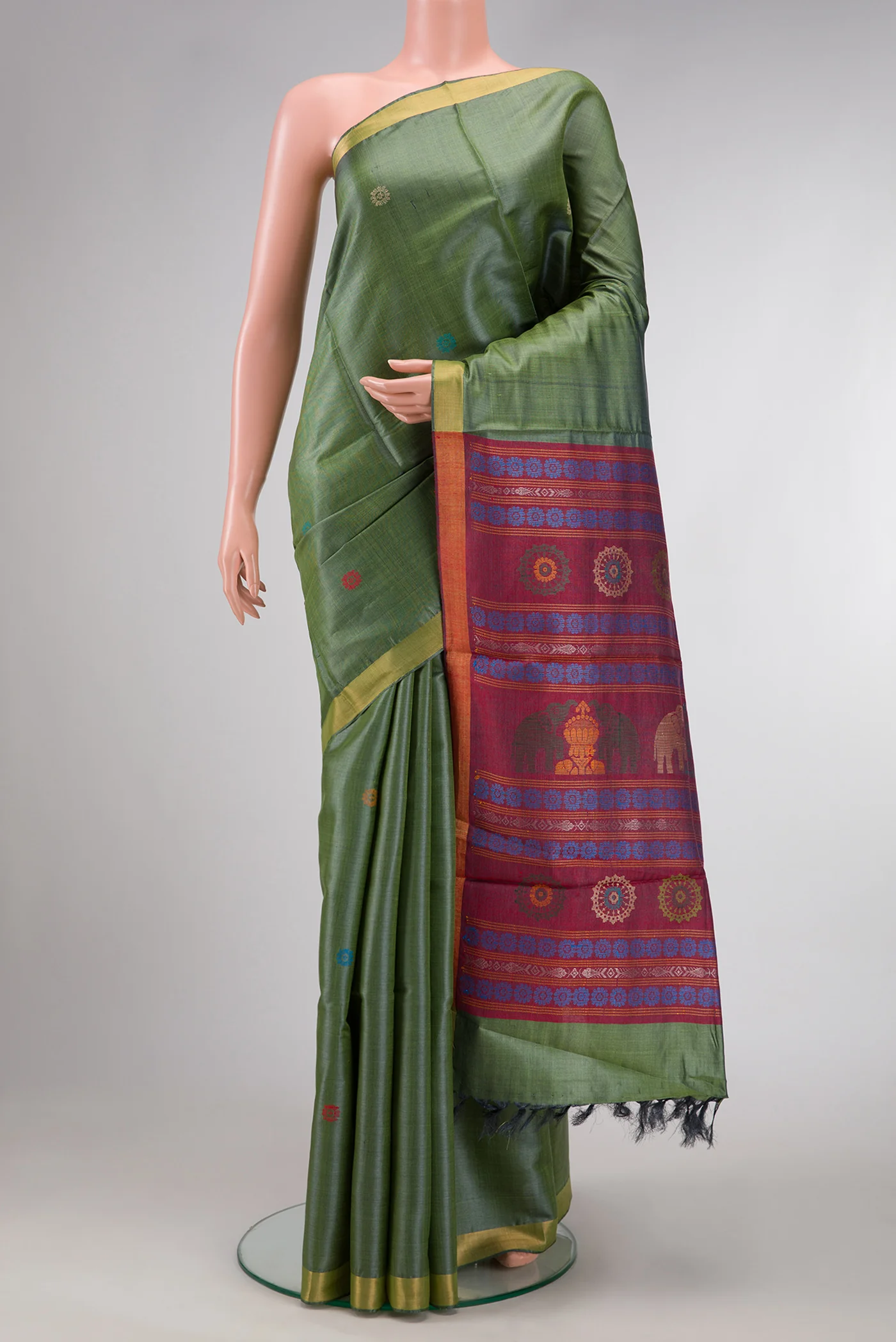 Green Tussar Silk Saree