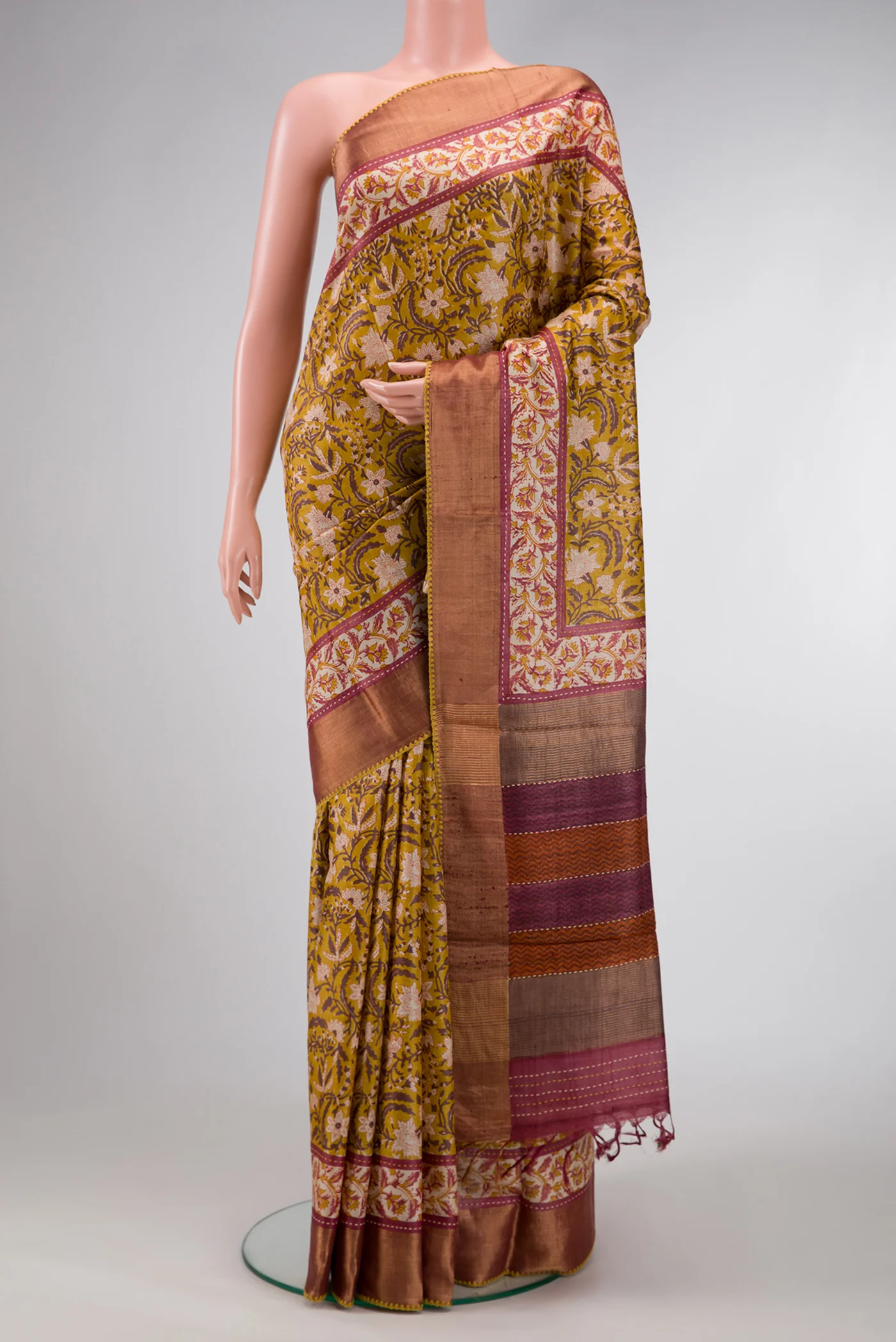 Mehandi Green Tussar Silk Saree