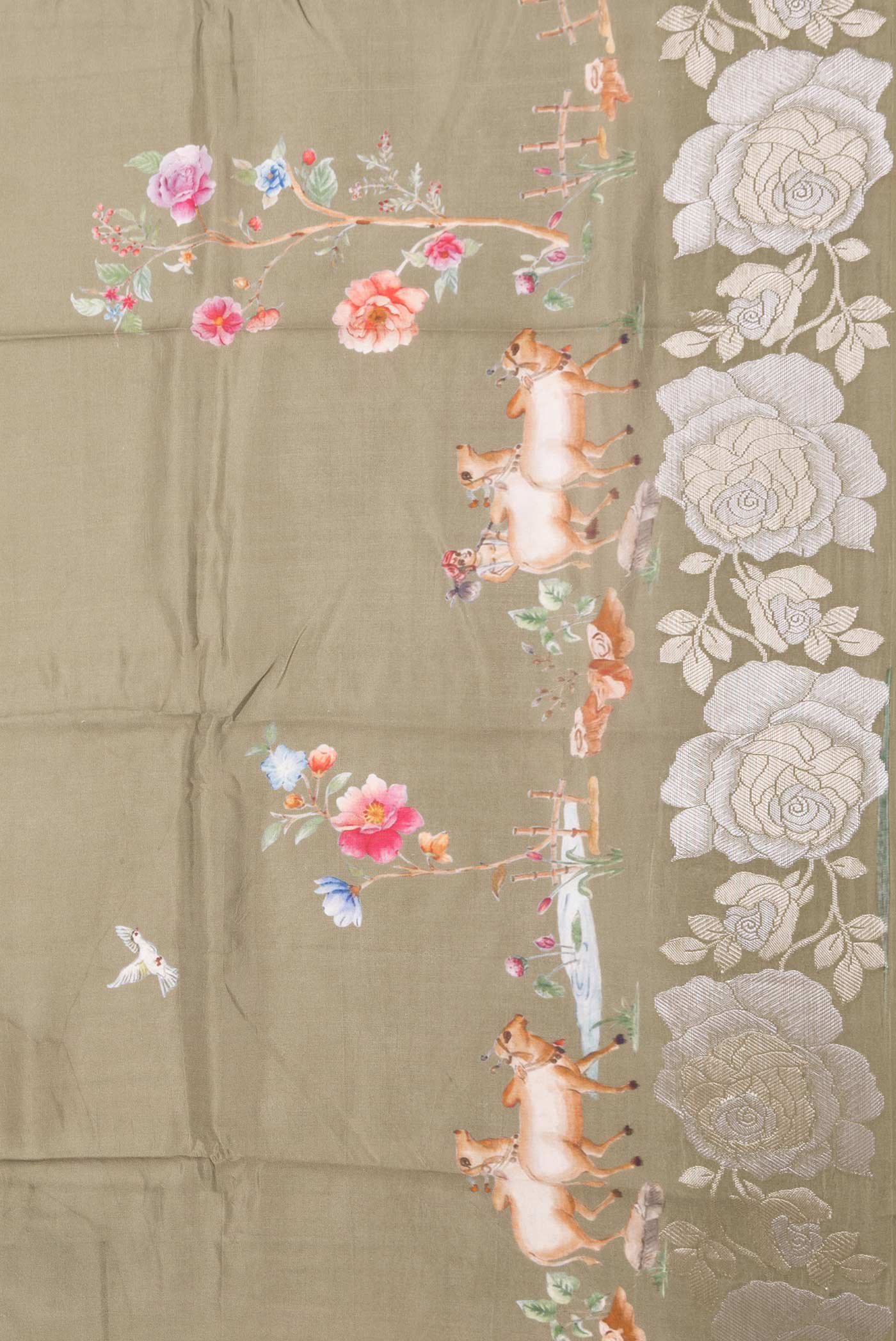 Mehandi Green Dual Tone Tussar Silk Saree - Image 3