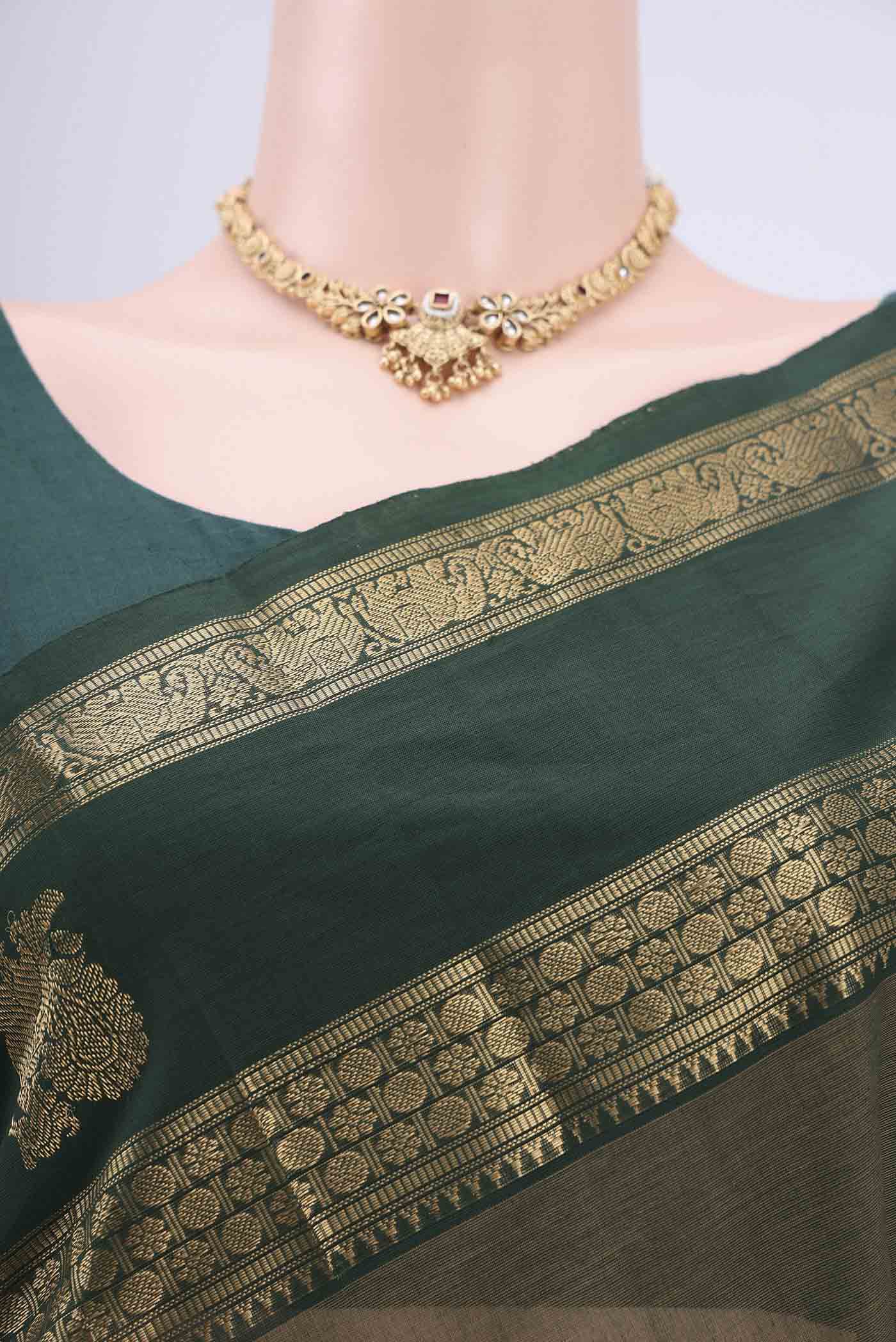 Mehandi Green Kanchi Cotton Saree - Image 2
