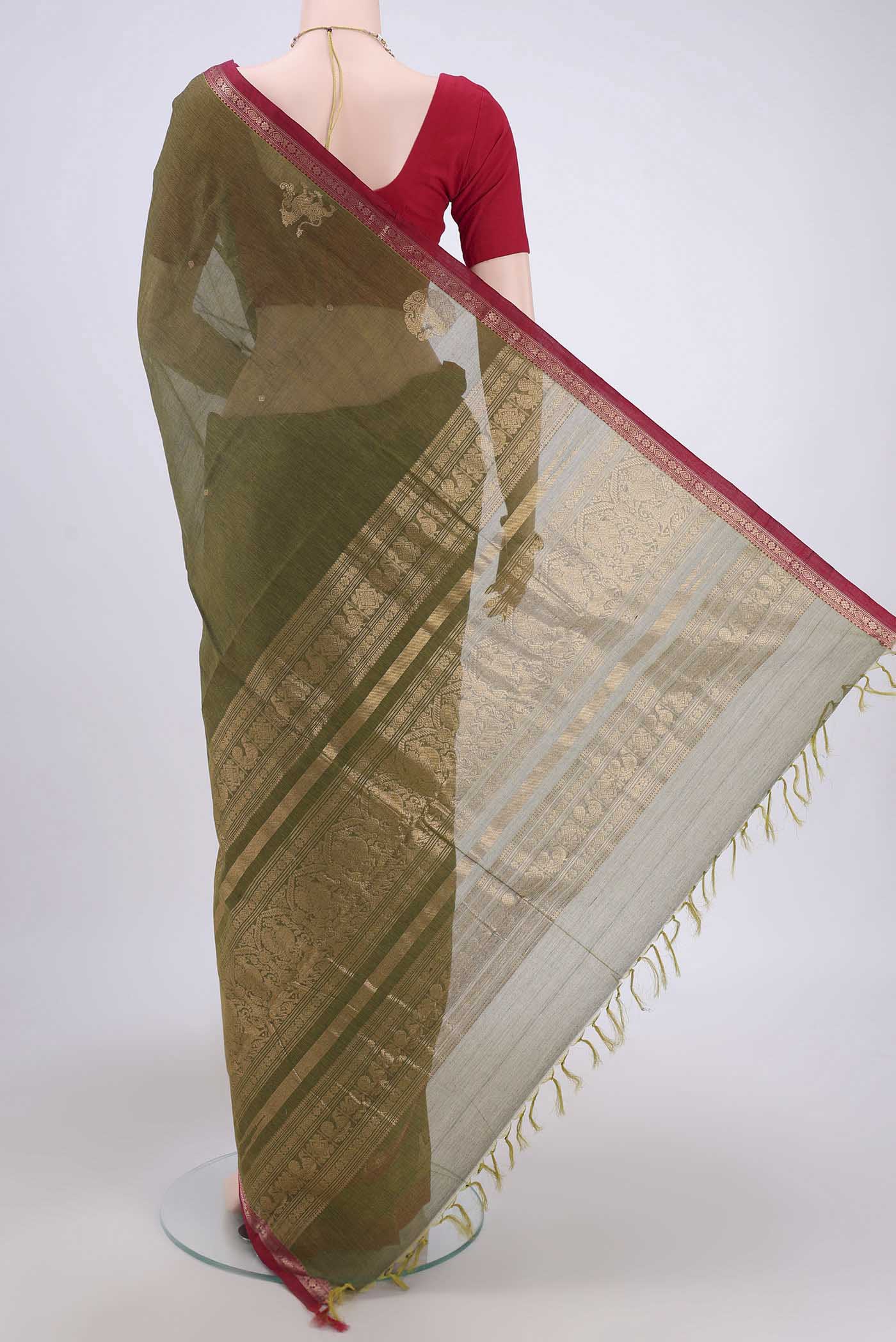 Mehandi Green Kanchi Cotton Saree - Image 2