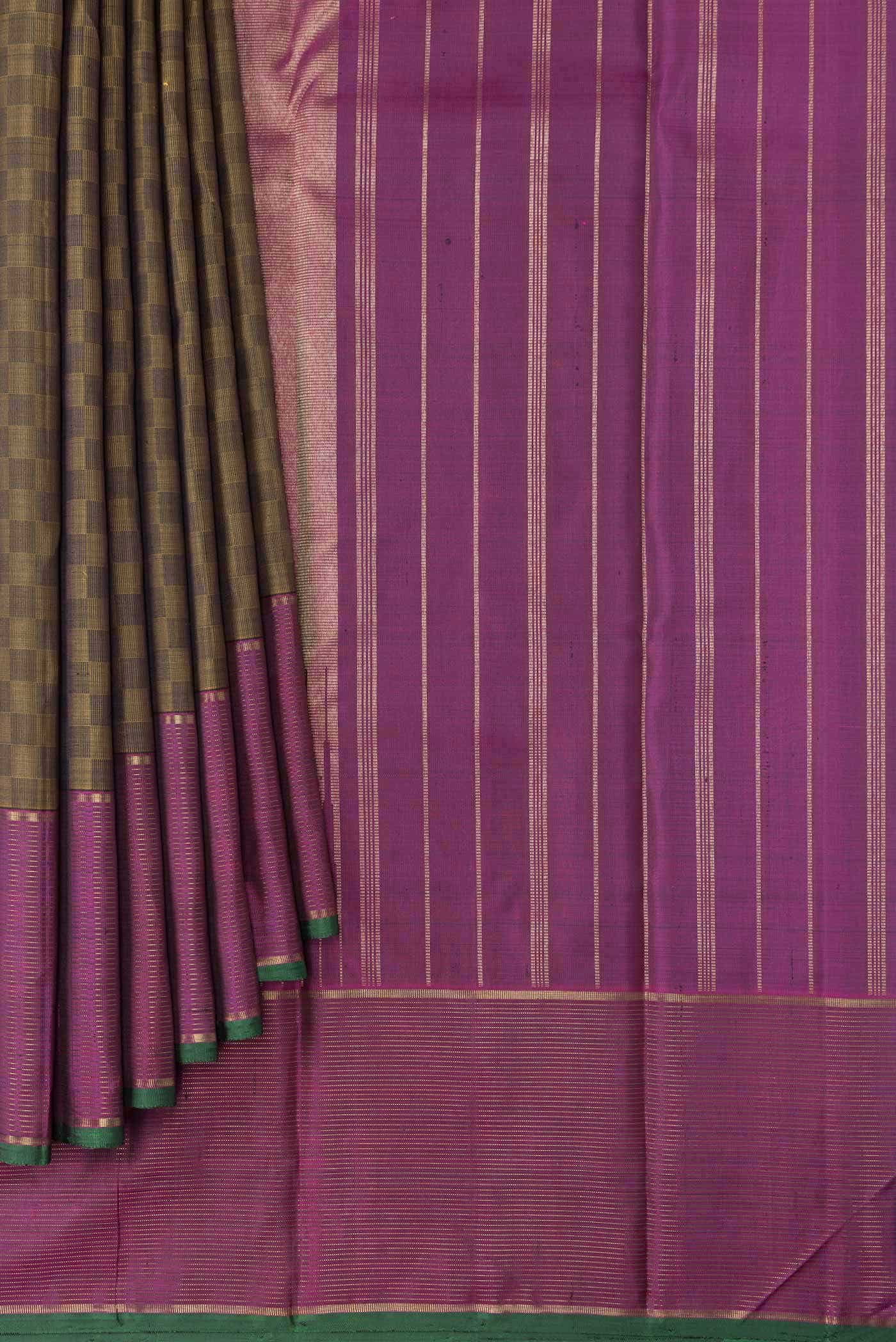 Pure Silk Pure Zari Mehandi Green Kanjivaram Saree - Image 2