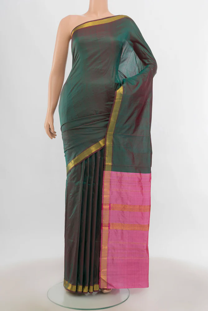 Green with Pink Color Kanjivaram Silk Saree