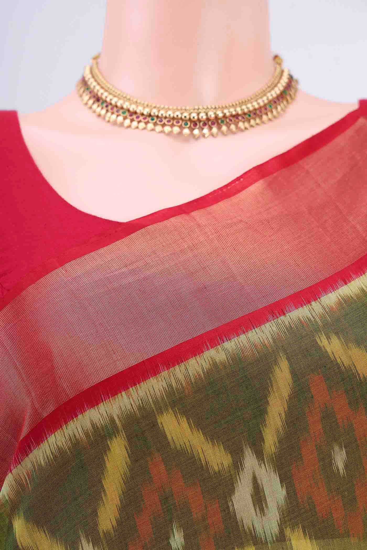 Green Silk Cotton Saree - Image 2