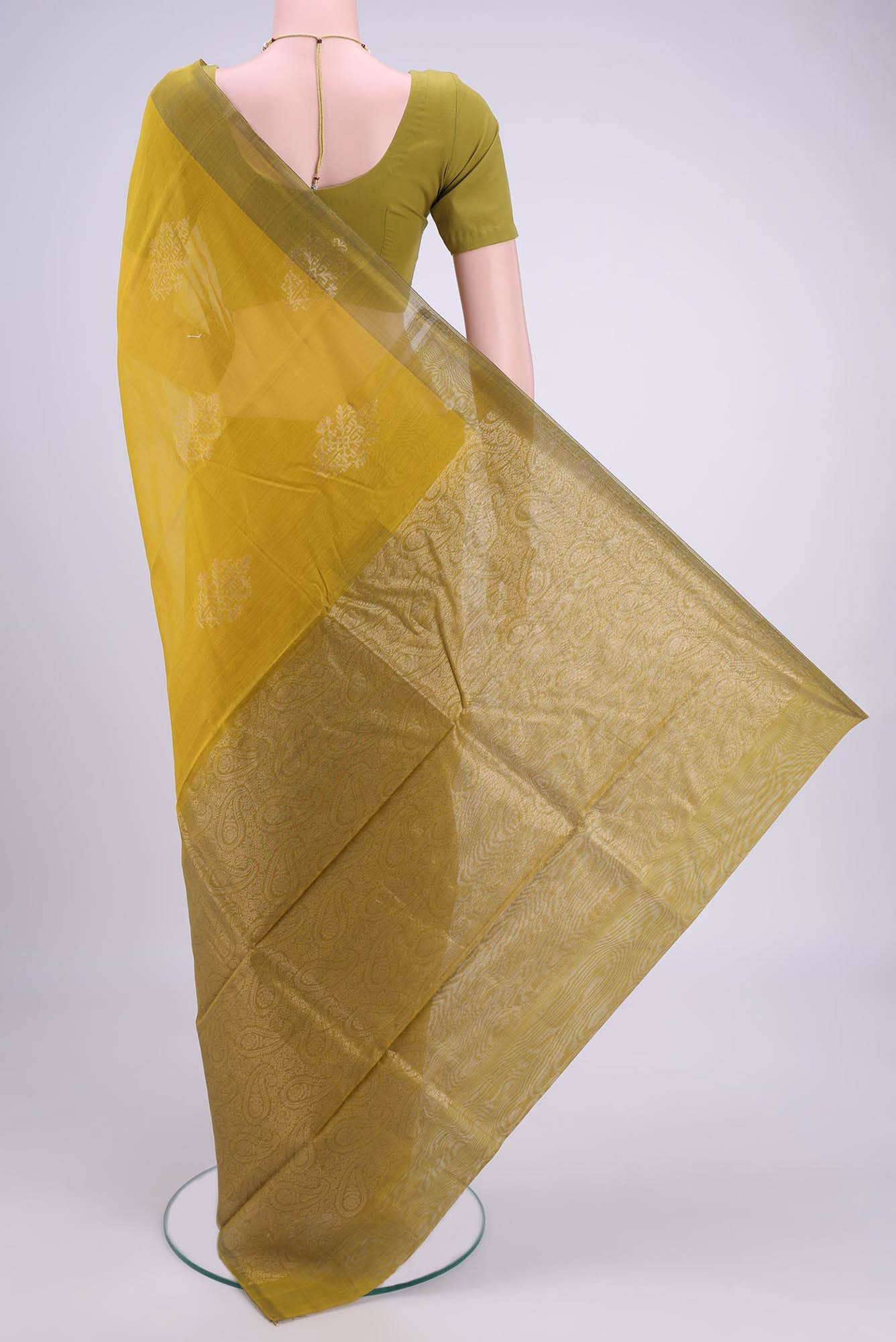 Mehandi Green Kota Cotton Saree - Image 2