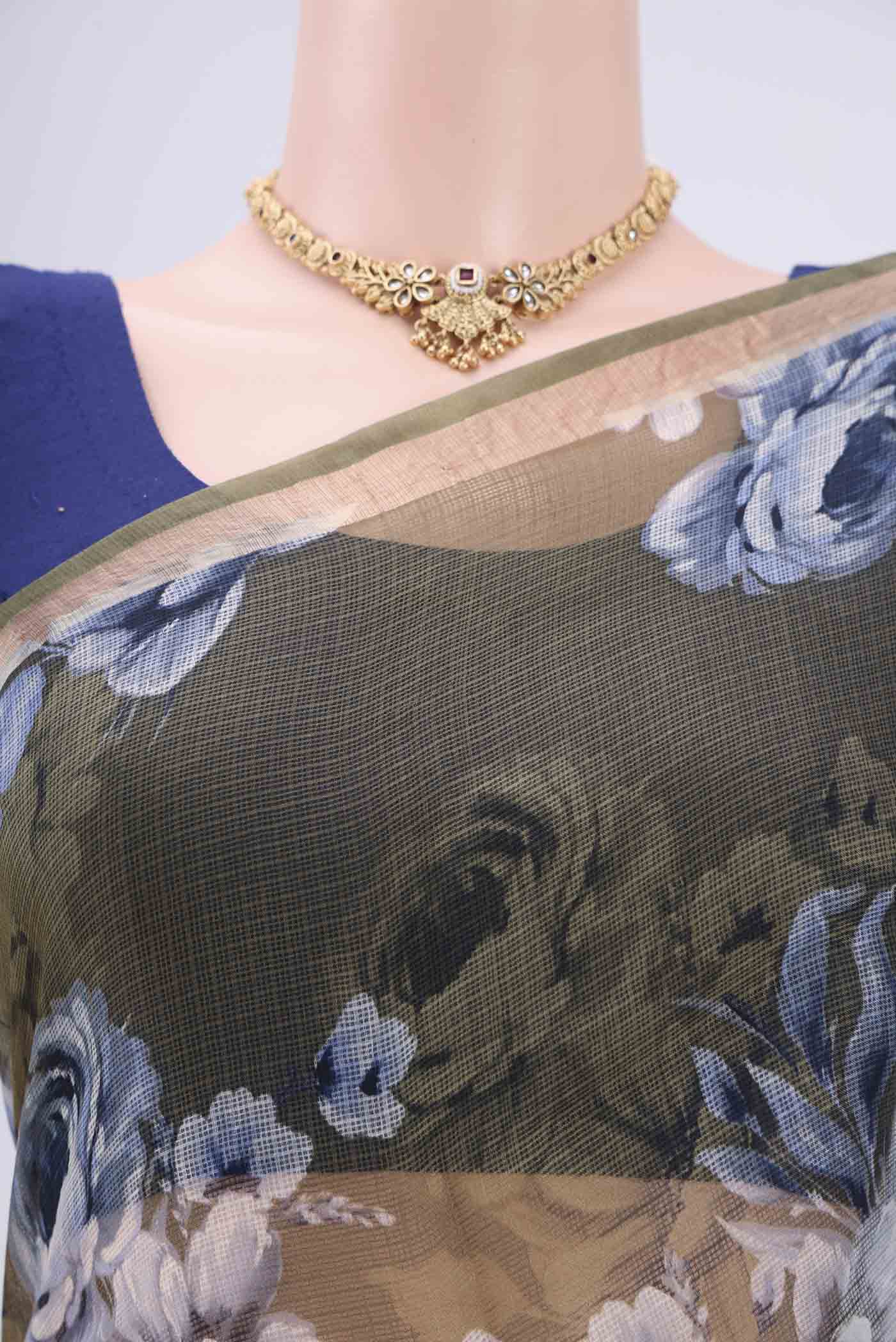 Sage Green Kota Silk Saree - Image 2