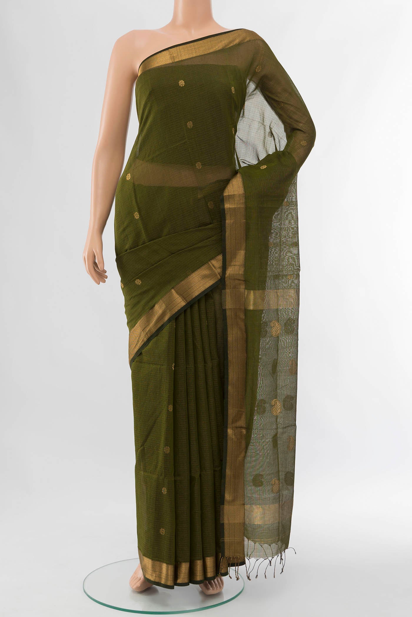 Mehandi Green Maheshwari Silk Cotton Saree