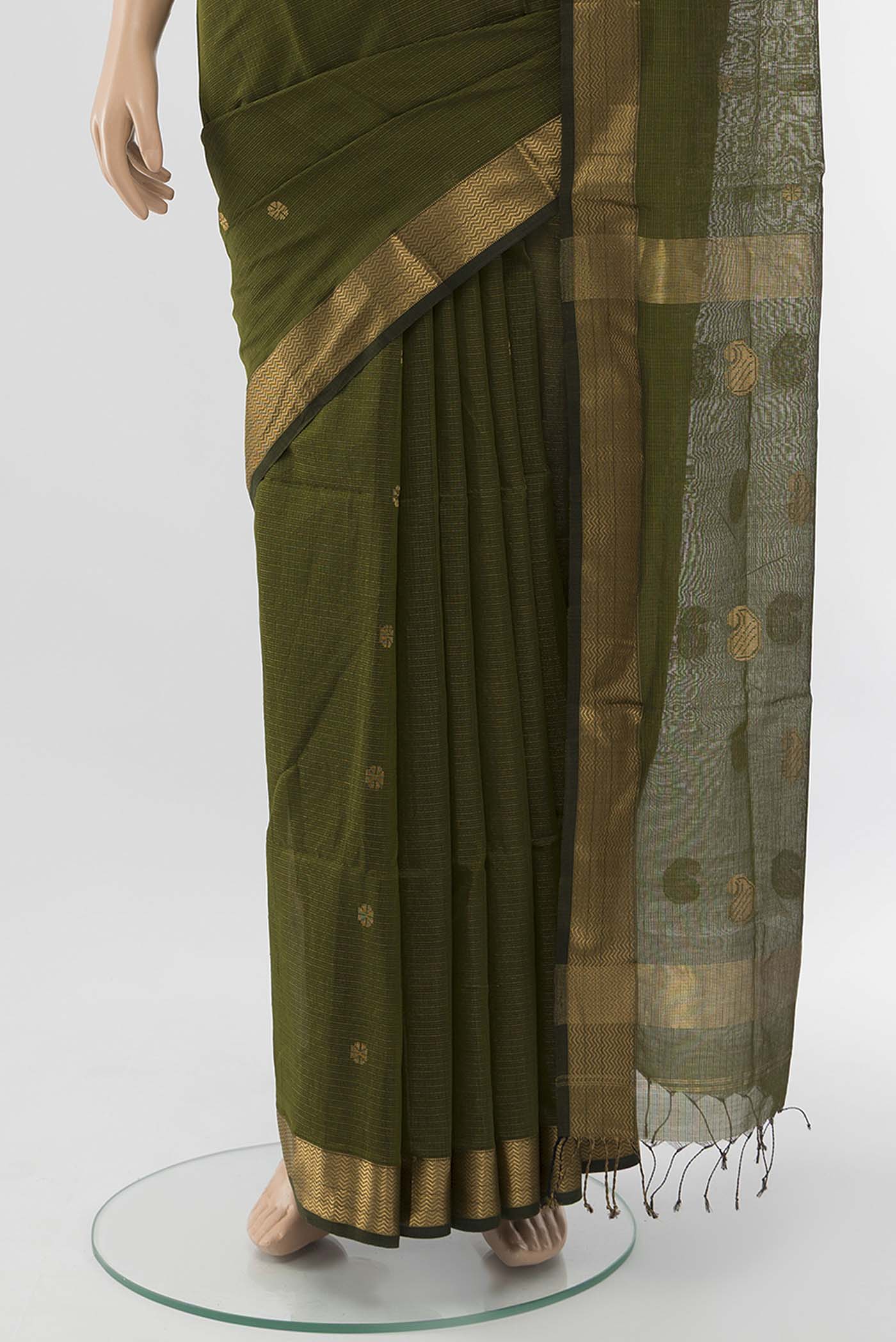 Mehandi Green Maheshwari Silk Cotton Saree - Image 3