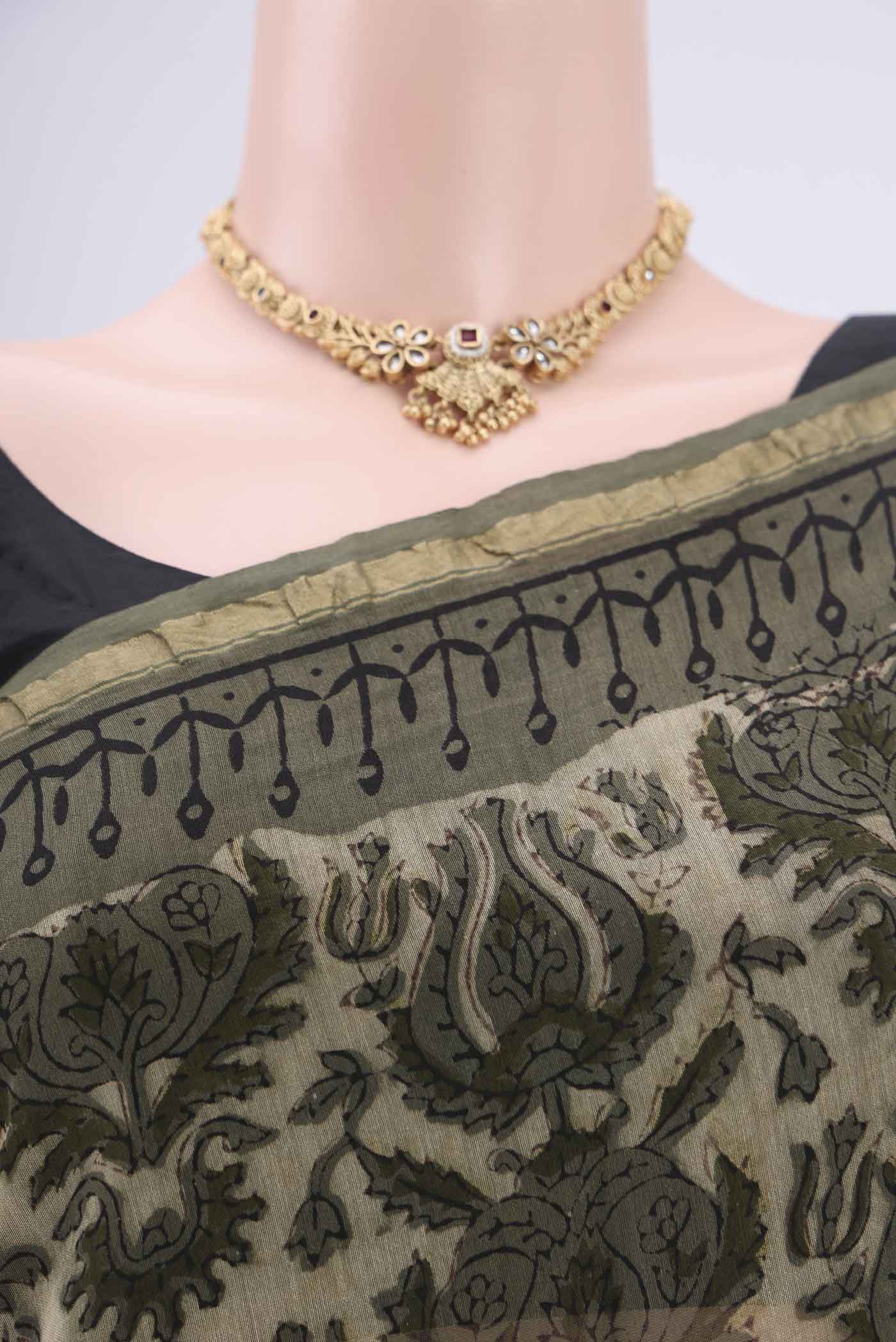Beige Chanderi Silk Cotton Saree - Image 2