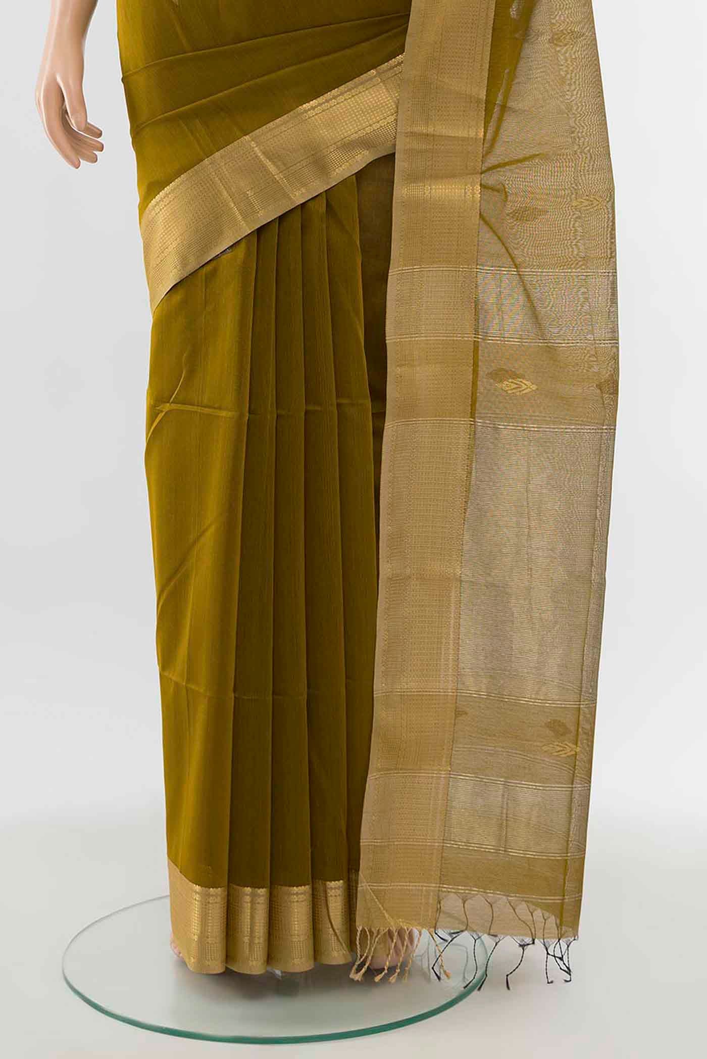 Mehandi Green Maheshwari Silk Cotton Saree - Image 3