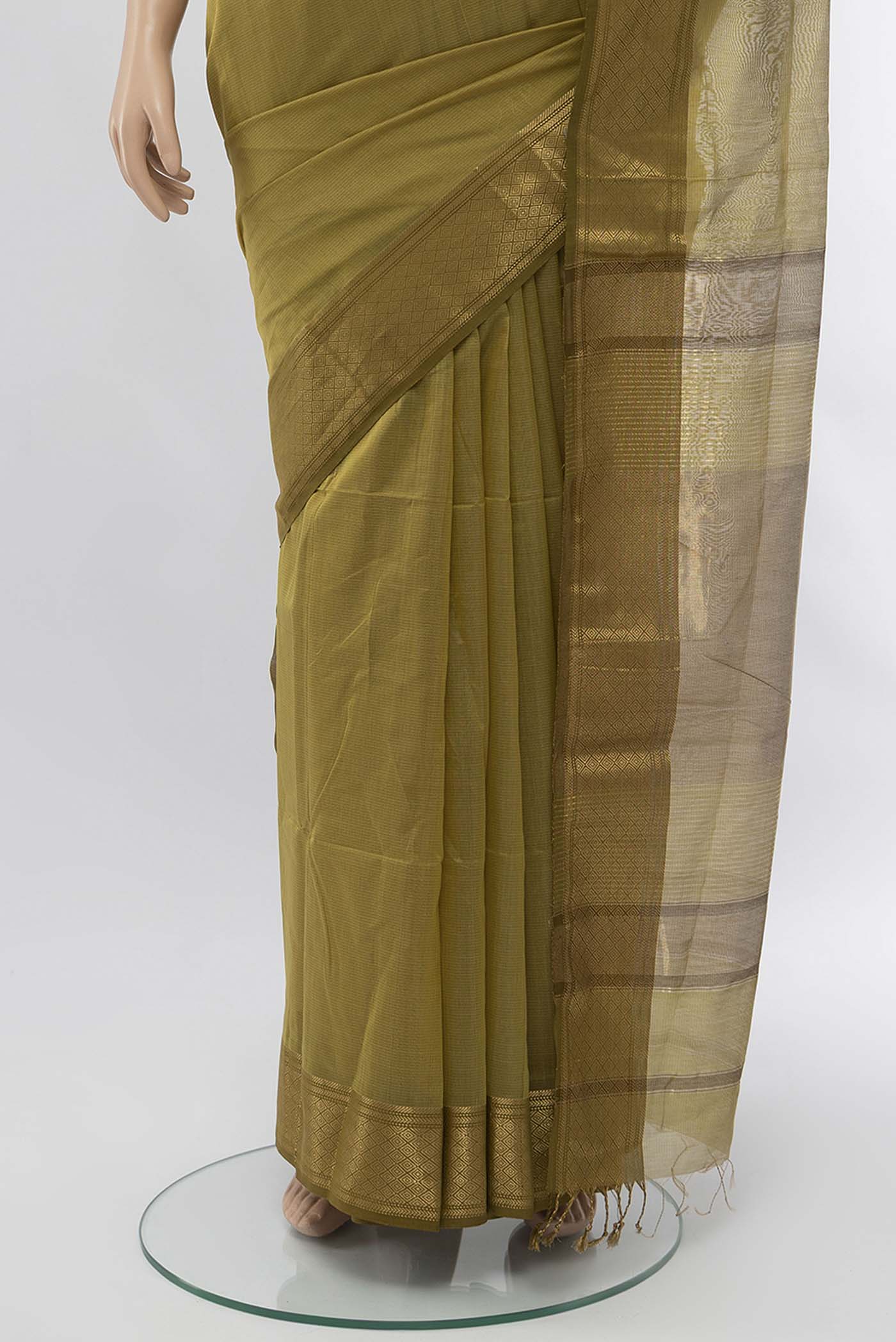 Mehandi Green Maheshwari Silk Cotton Saree - Image 3