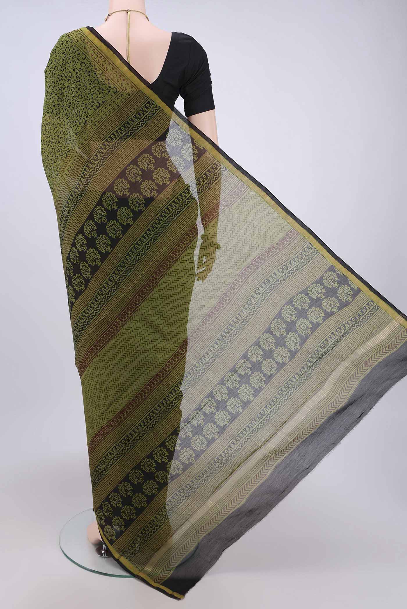 Mehandi Green Chanderi Silk Cotton Saree - Image 3