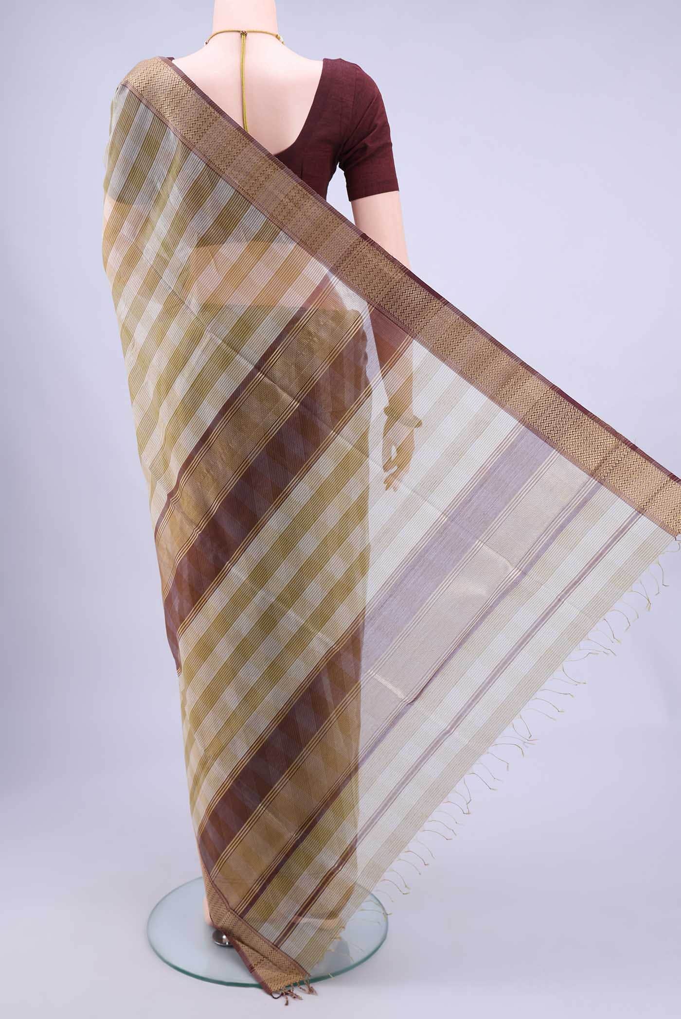 Mehandi Green Maheshwari Silk Cotton Saree - Image 2