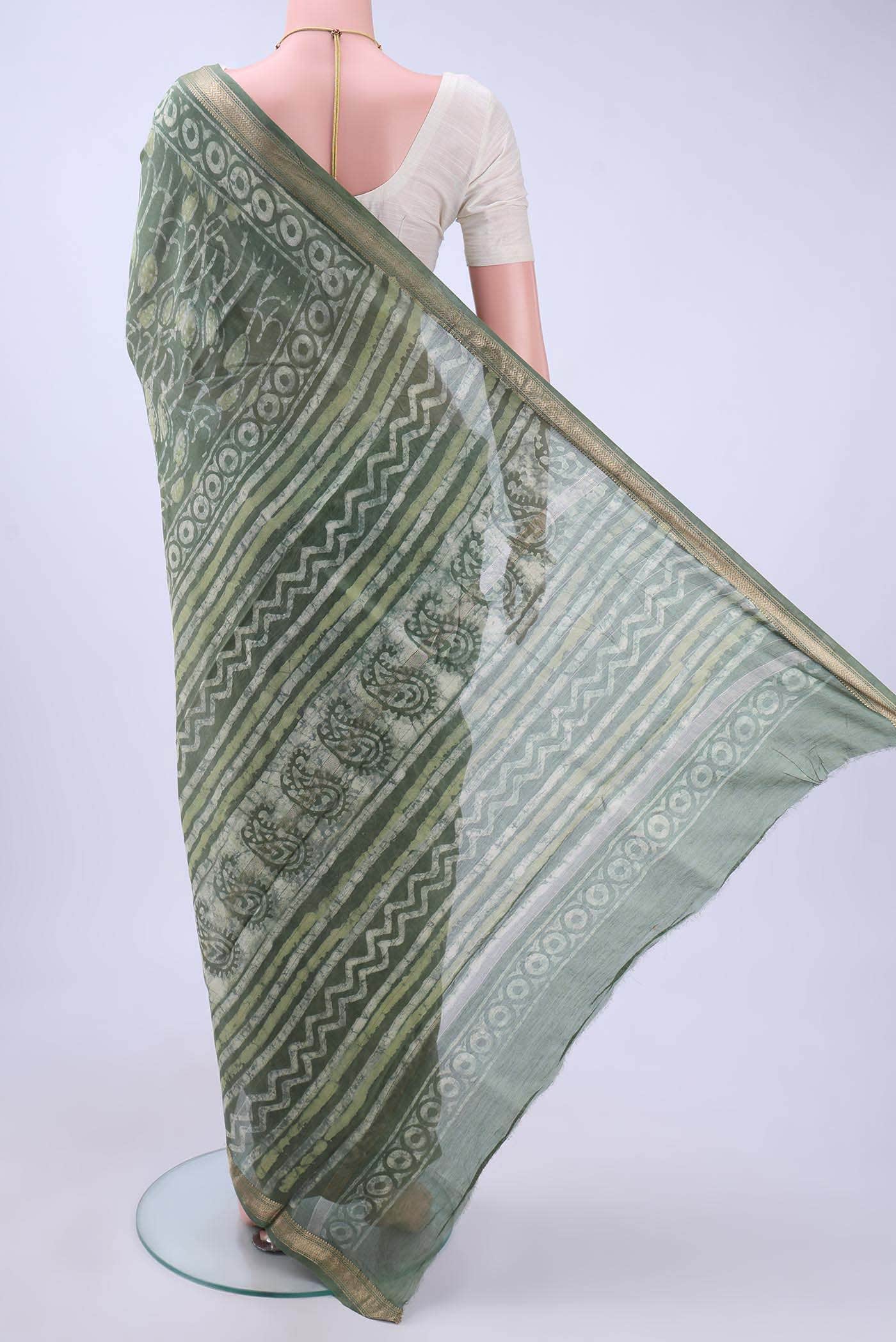 Mehandi Green Maheshwari Silk Cotton Saree - Image 2