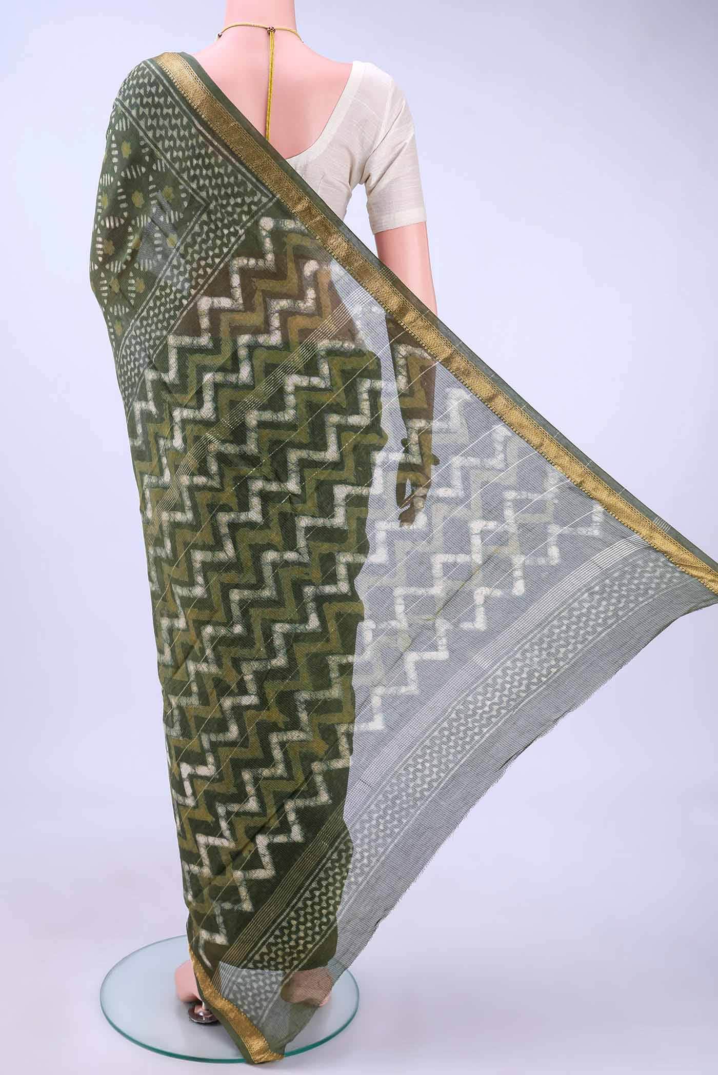 Mehandi Green Maheshwari Silk Cotton Saree - Image 2