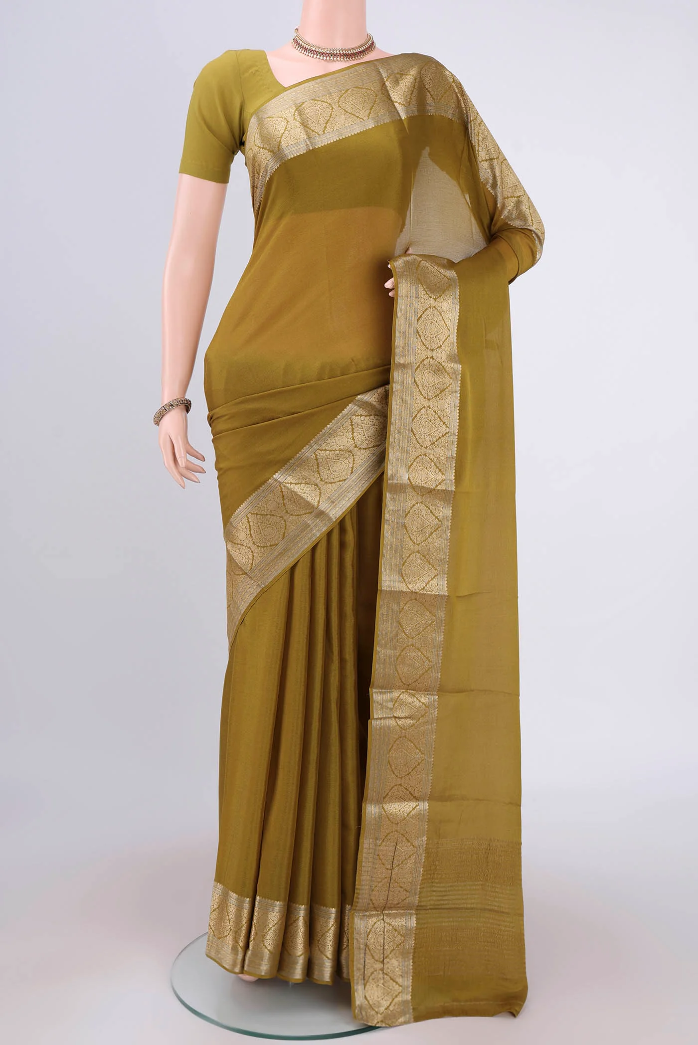 Mehandi Green Mysore Chiffon Saree