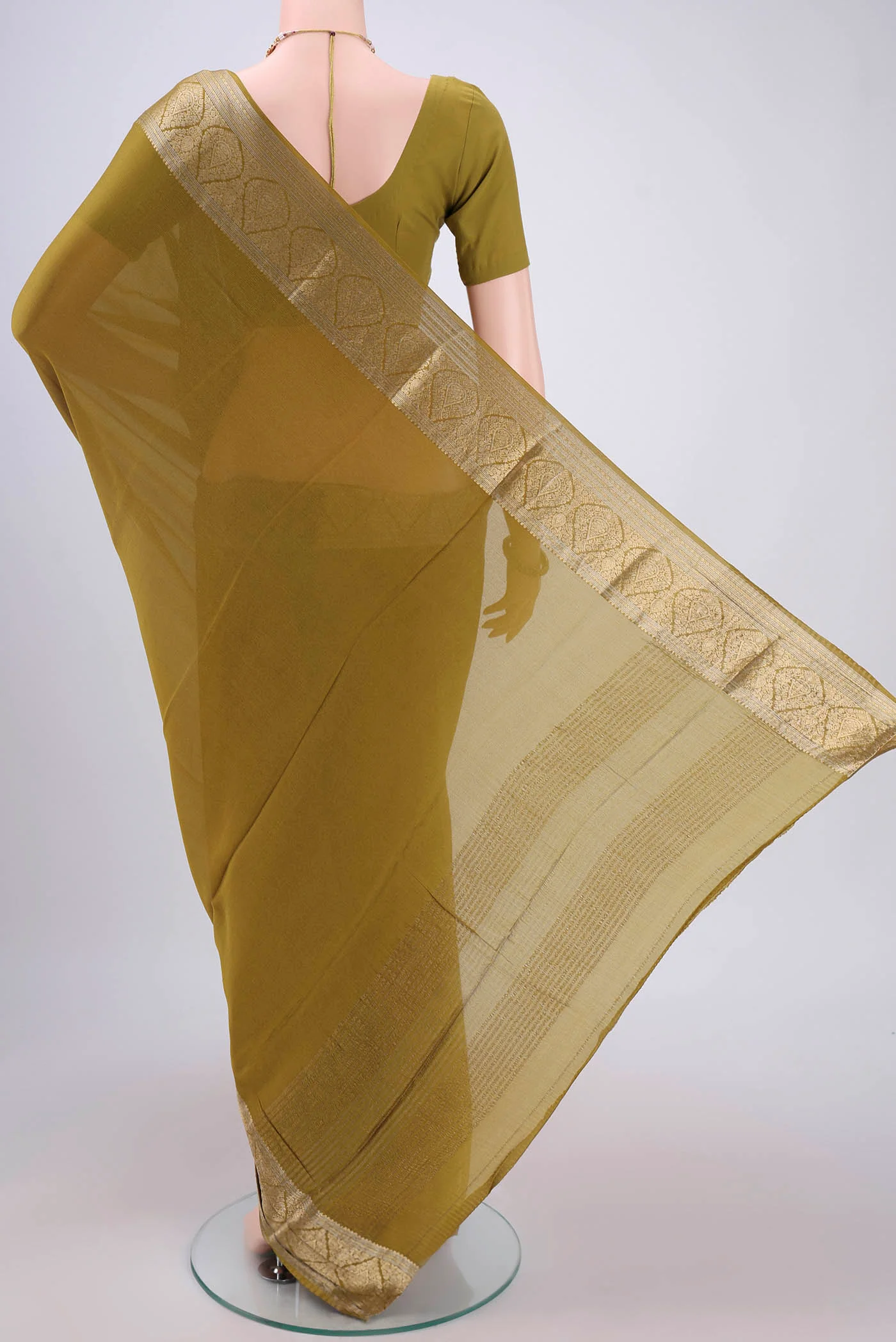 Mehandi Green Mysore Chiffon Saree - Image 3