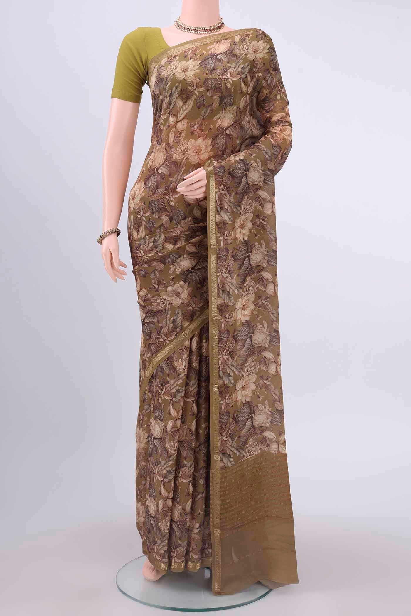 Mehandi Green Mysore Crepe Saree