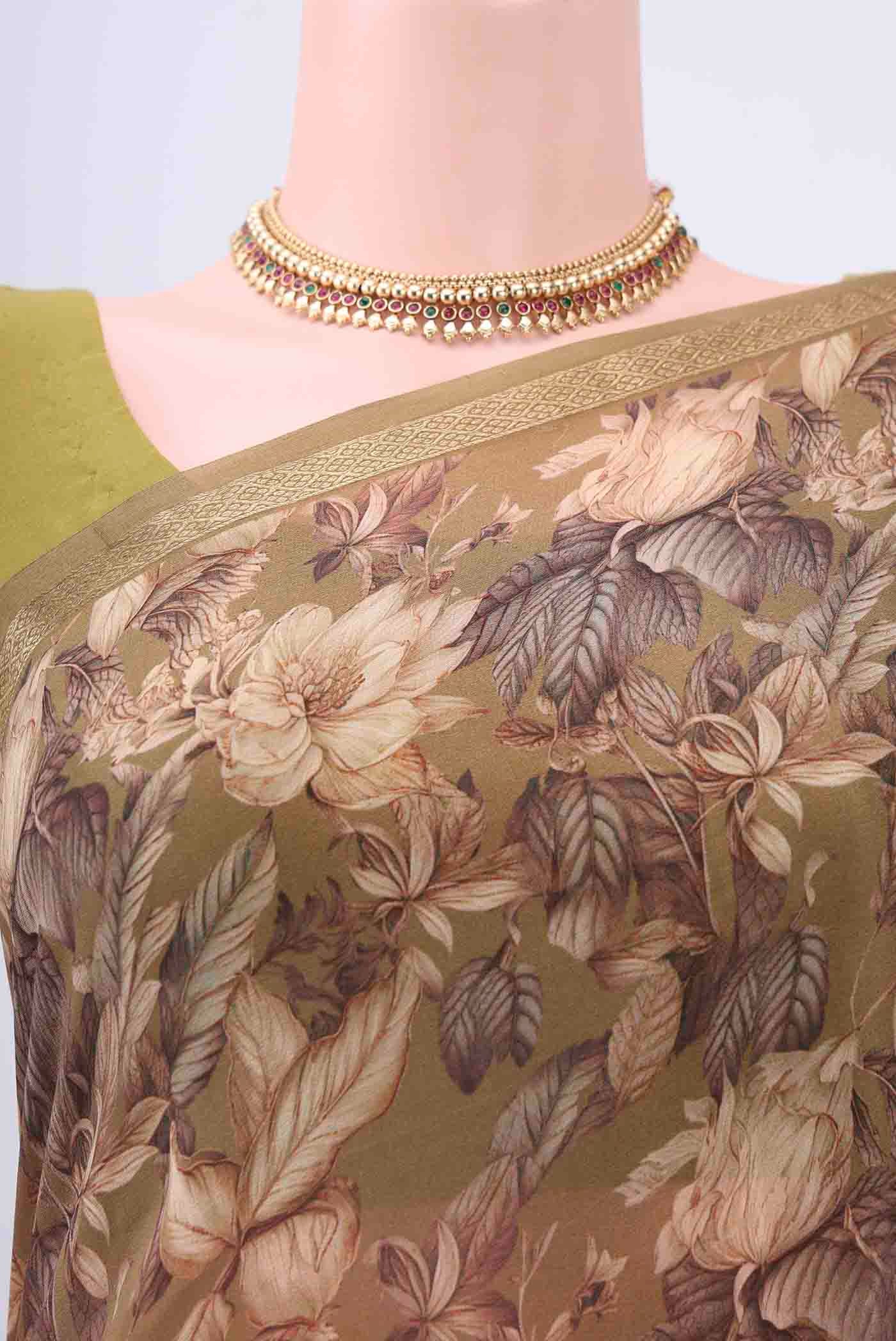 Mehandi Green Mysore Crepe Saree - Image 2
