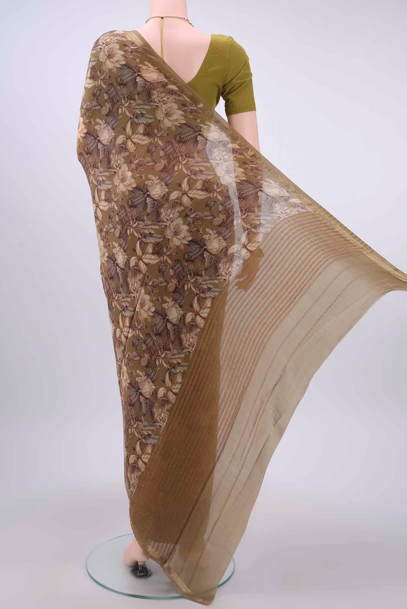 Mehandi Green Mysore Crepe Saree - Image 3