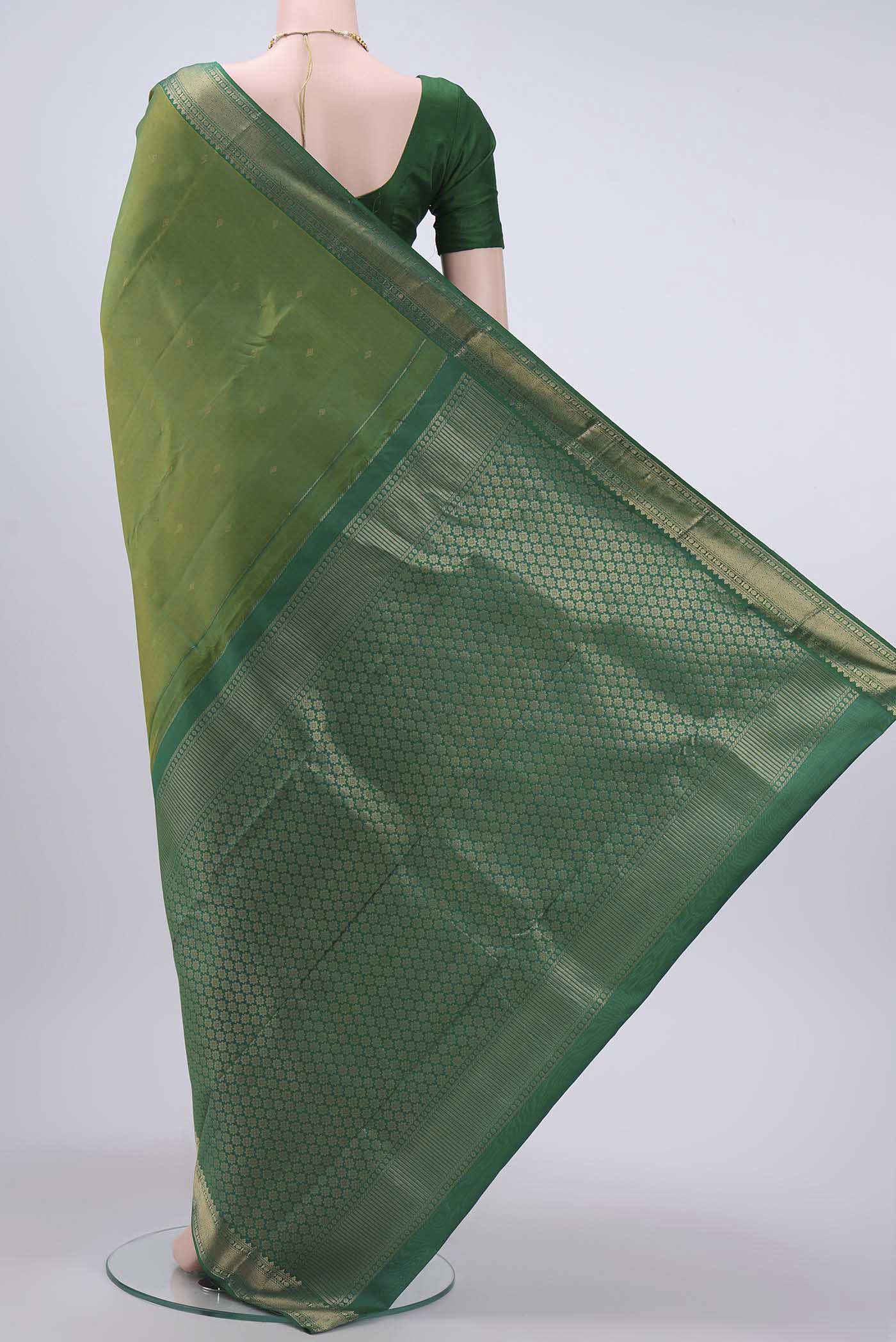 Mehandi Green Nangavalli Silk [ Salem ] Saree - Image 3