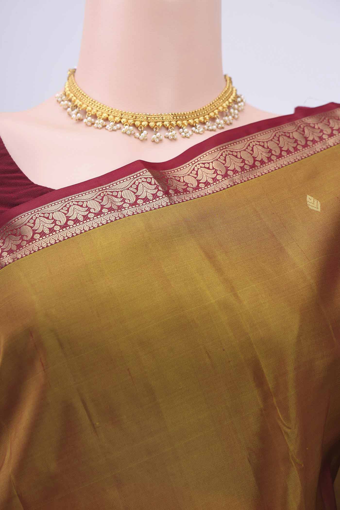 Mustard Kanchipuram Silk Saree - Image 2