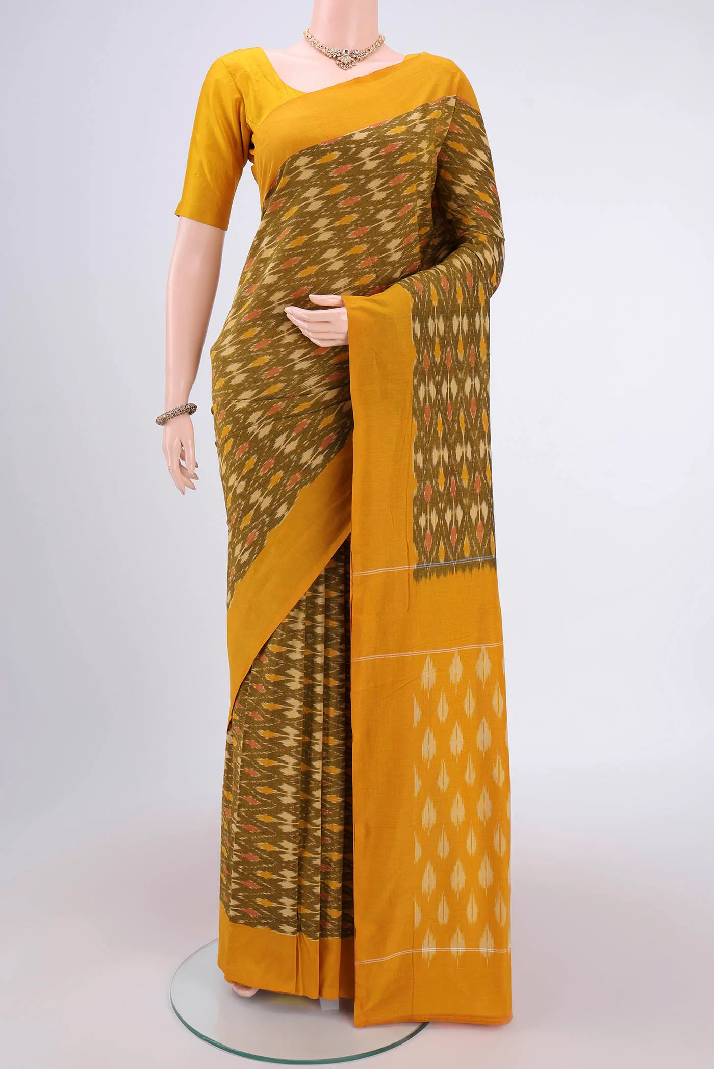 Mehandi Green Pochampally Cotton Saree
